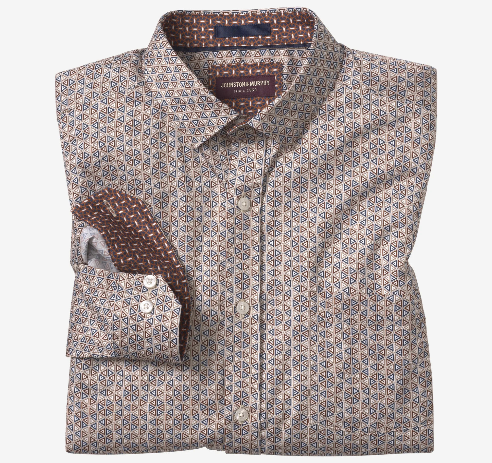 Shirts^Johnston & Murphy Printed Cotton Shirt Brown/NavyTriangle