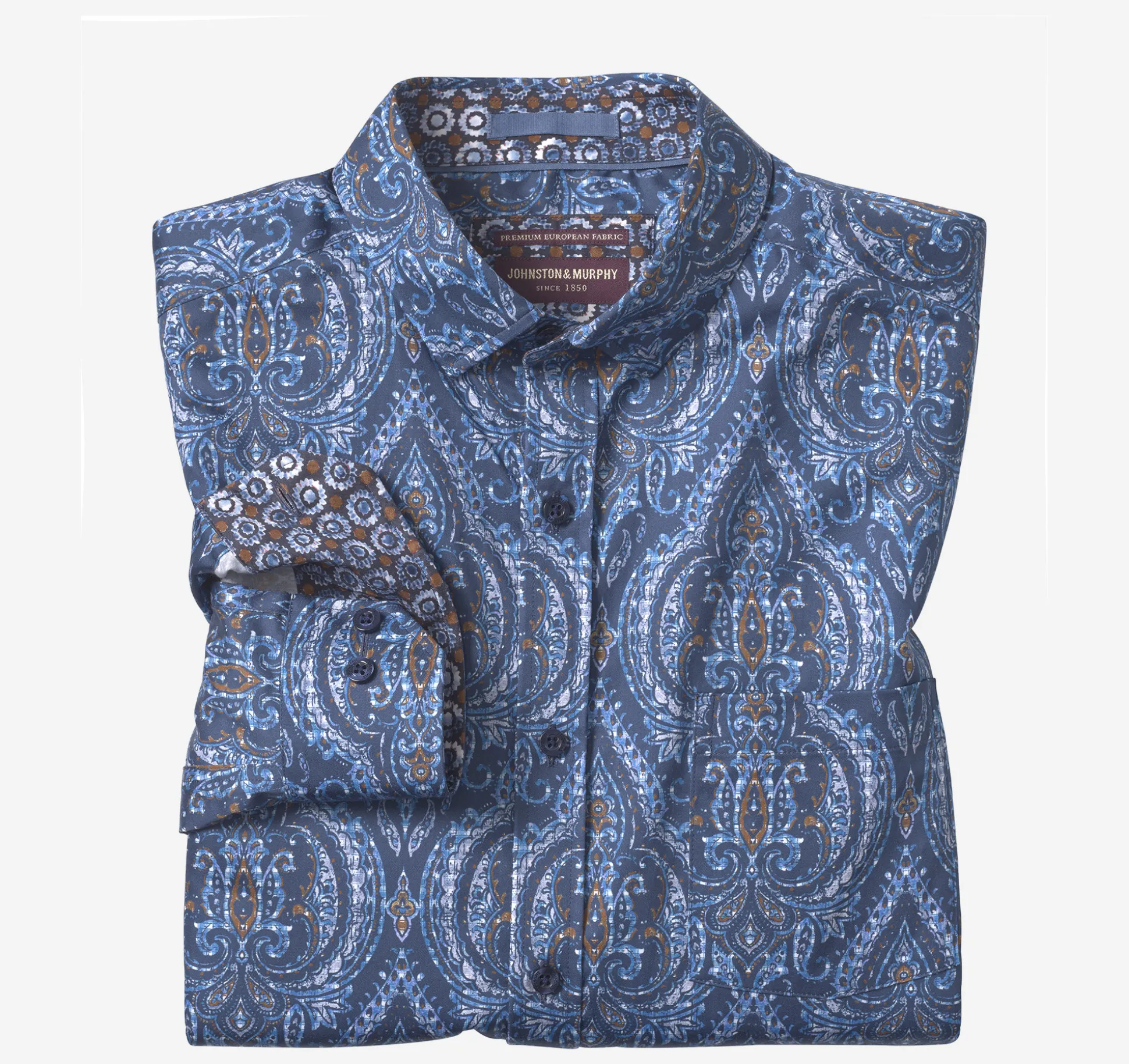 Shirts^Johnston & Murphy Printed Cotton Shirt NavyOversizedMedallion