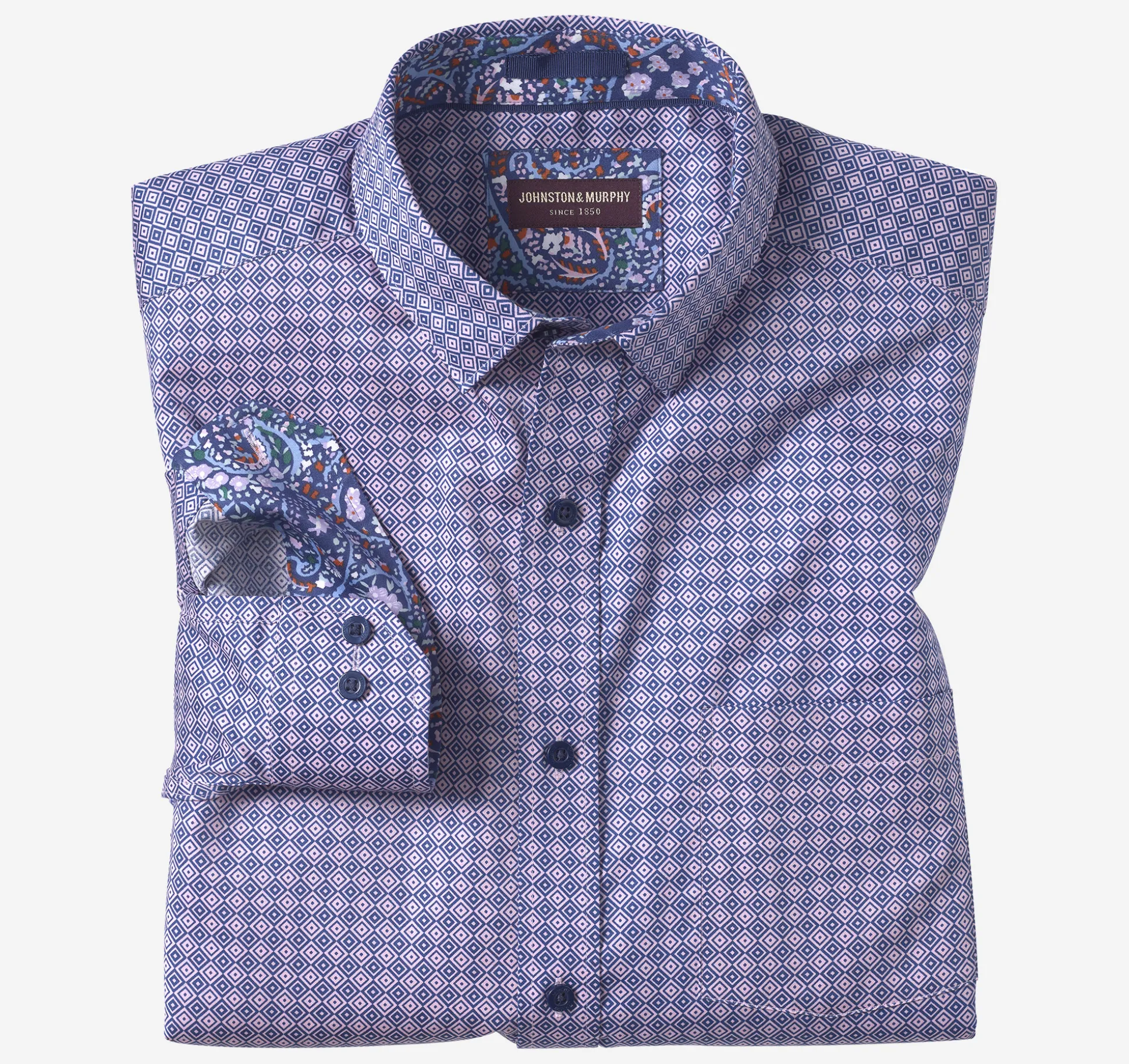 Shirts^Johnston & Murphy Printed Cotton Shirt PinkDiamond