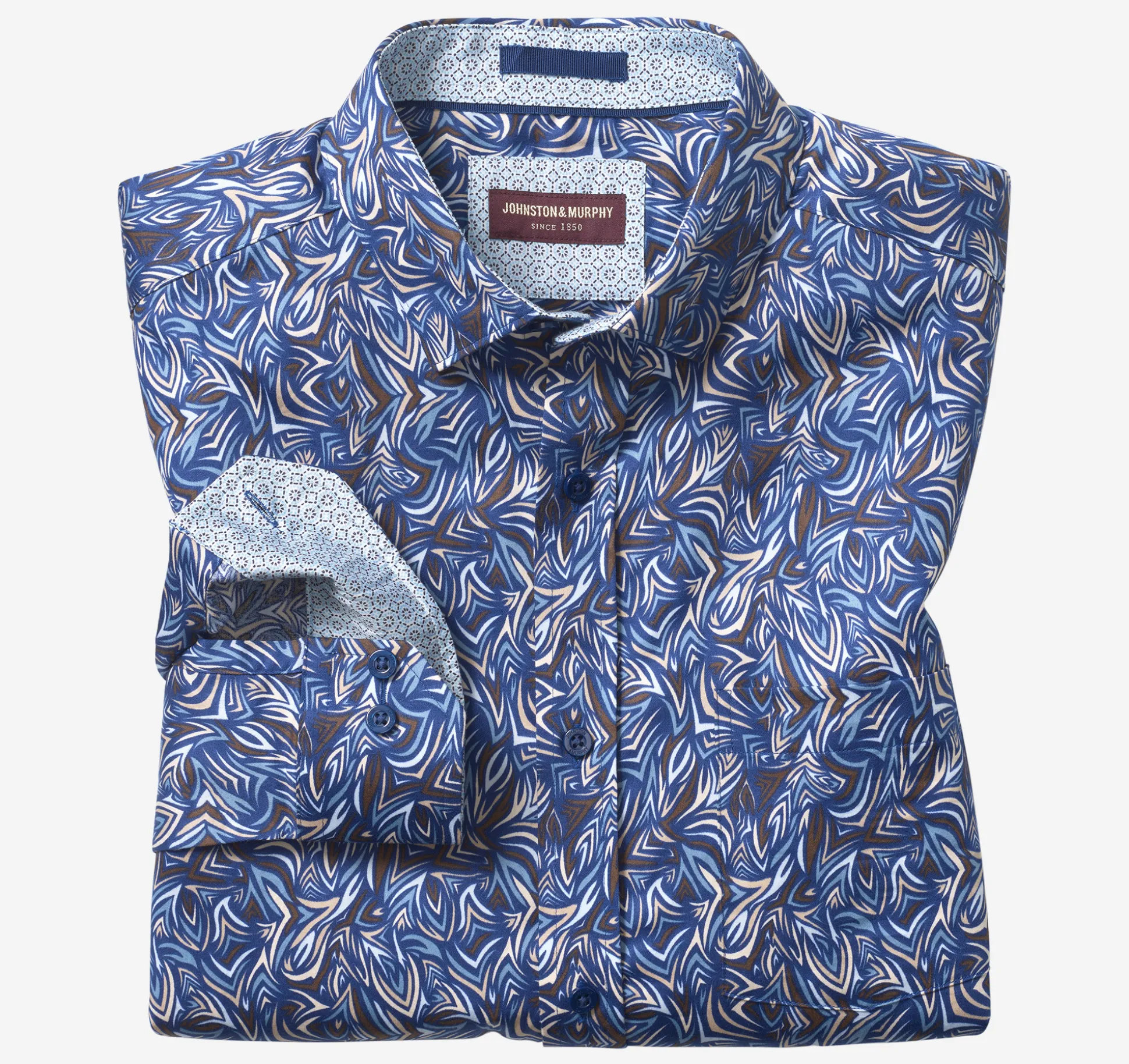 Shirts^Johnston & Murphy Printed Cotton Shirt Blue/BrownAbstractAngles