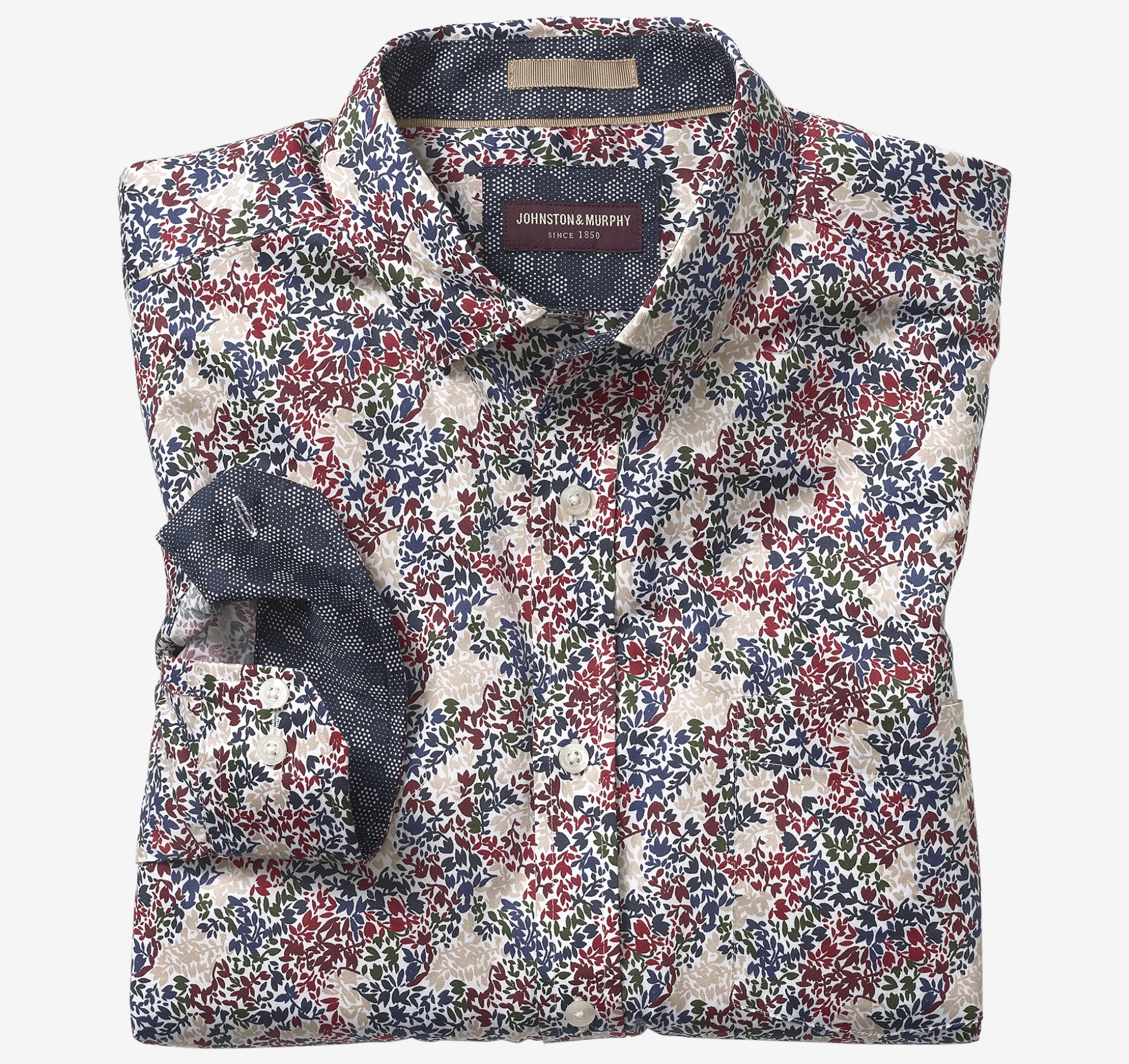 Shirts^Johnston & Murphy Printed Cotton Shirt BurgundyMultiVine