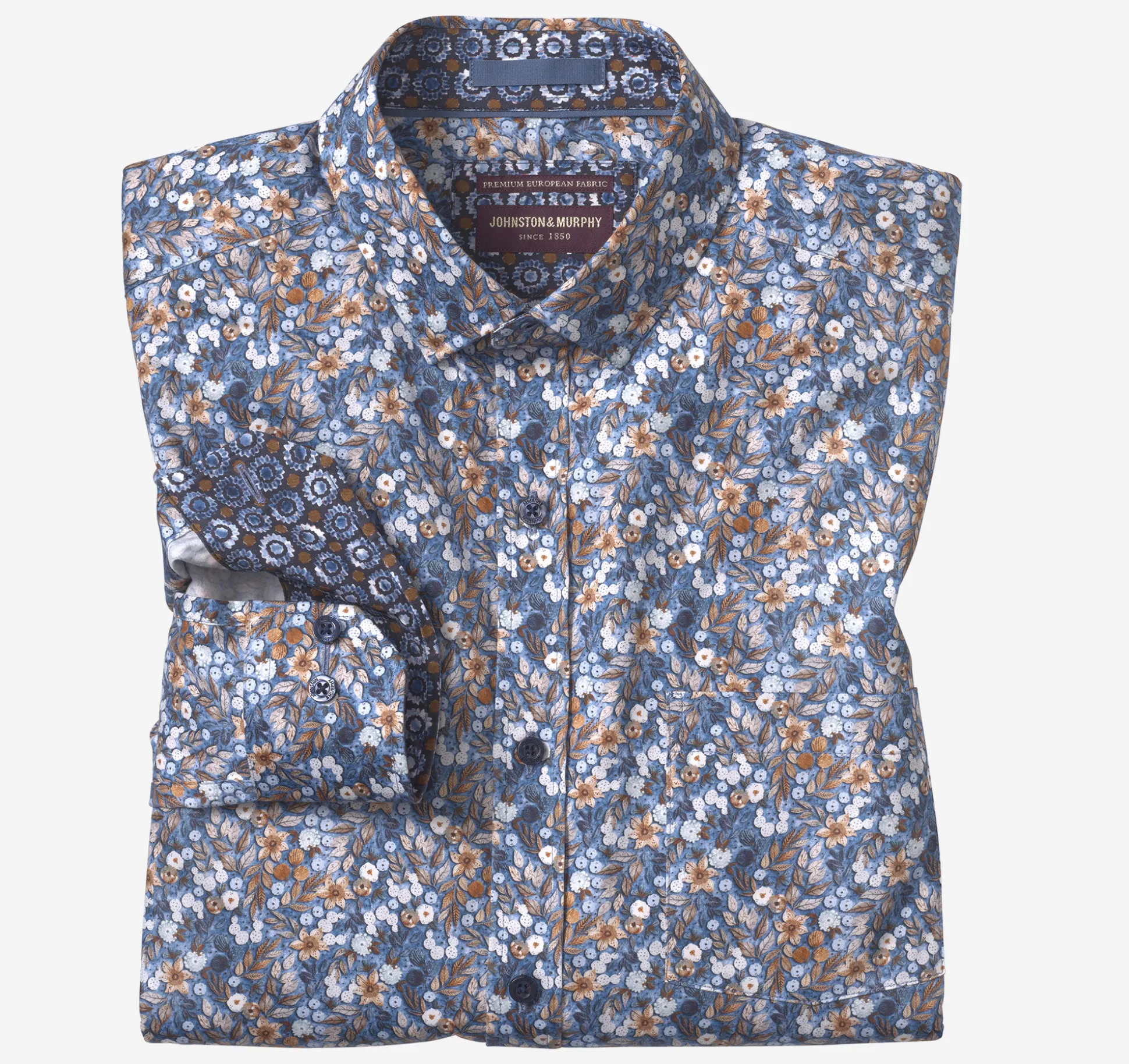 Shirts^Johnston & Murphy Printed Cotton Shirt Blue/RustFloral