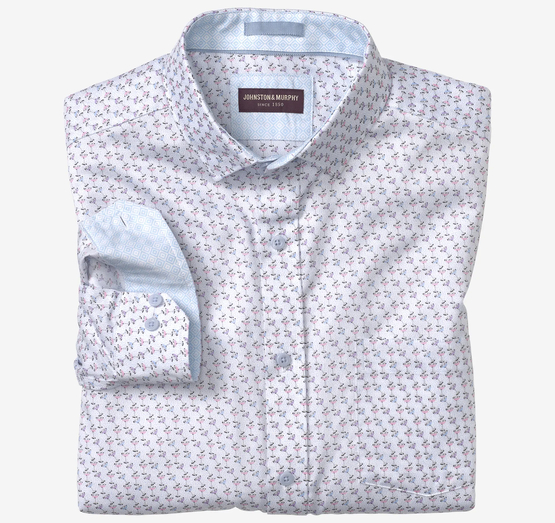 Shirts^Johnston & Murphy Printed Cotton Shirt PinkCocktail