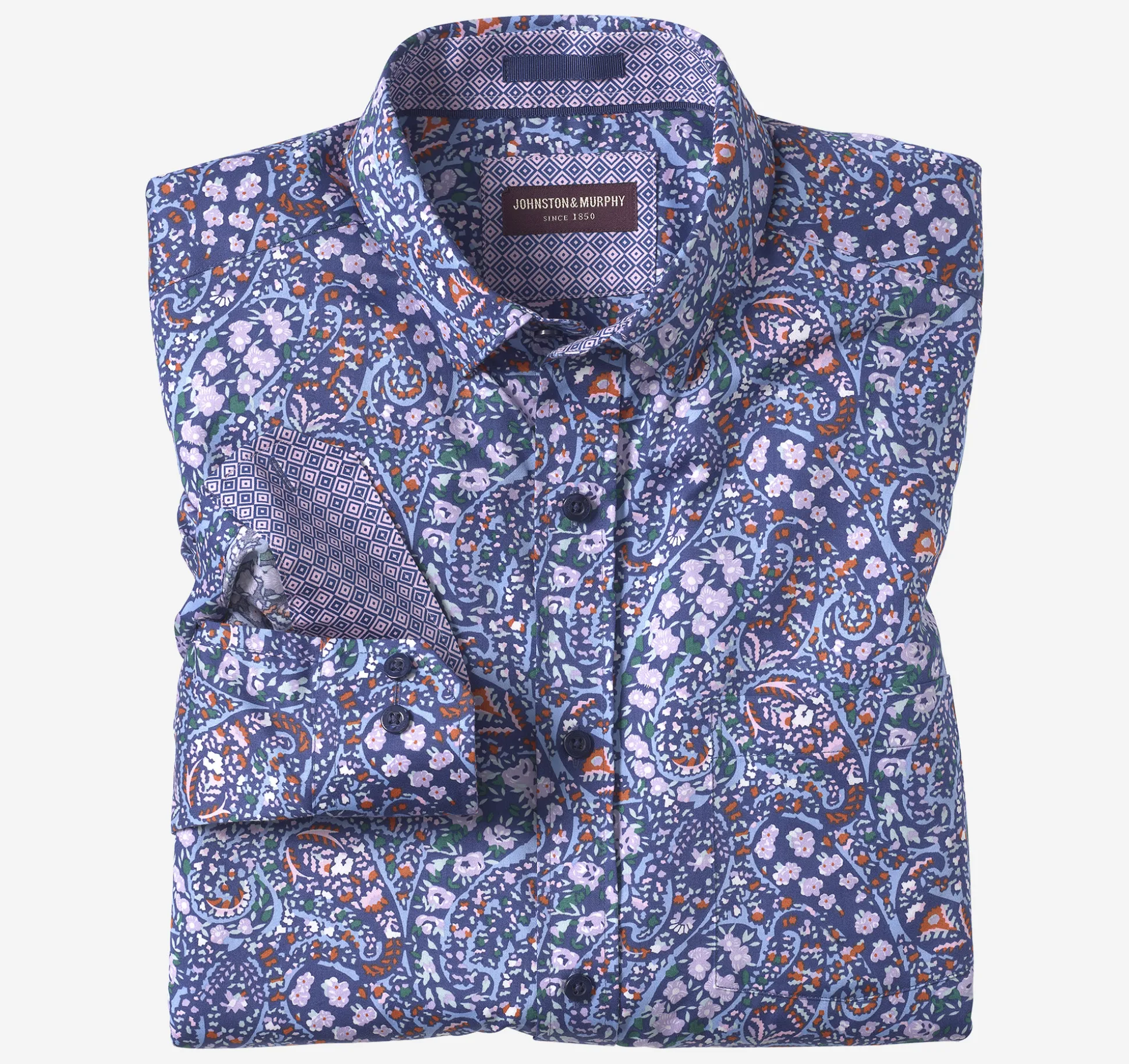 Shirts^Johnston & Murphy Printed Cotton Shirt NavyFloralPaisley