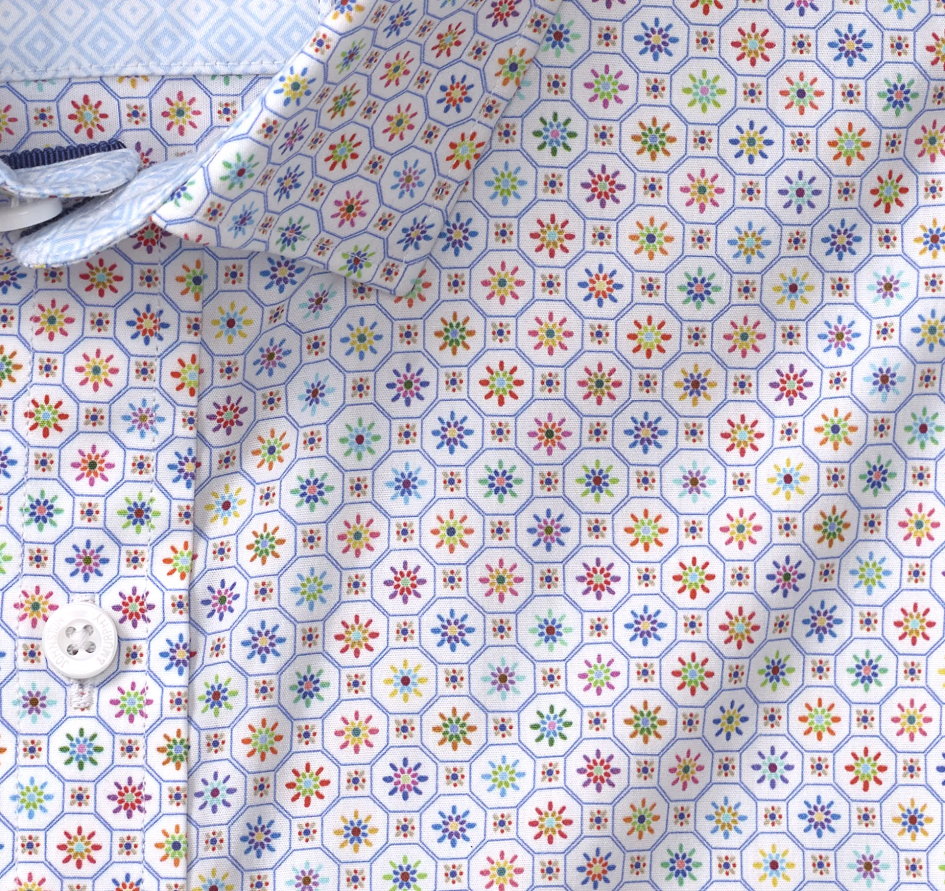 Shirts^Johnston & Murphy Printed Cotton Shirt WhiteMultiFlowerTile