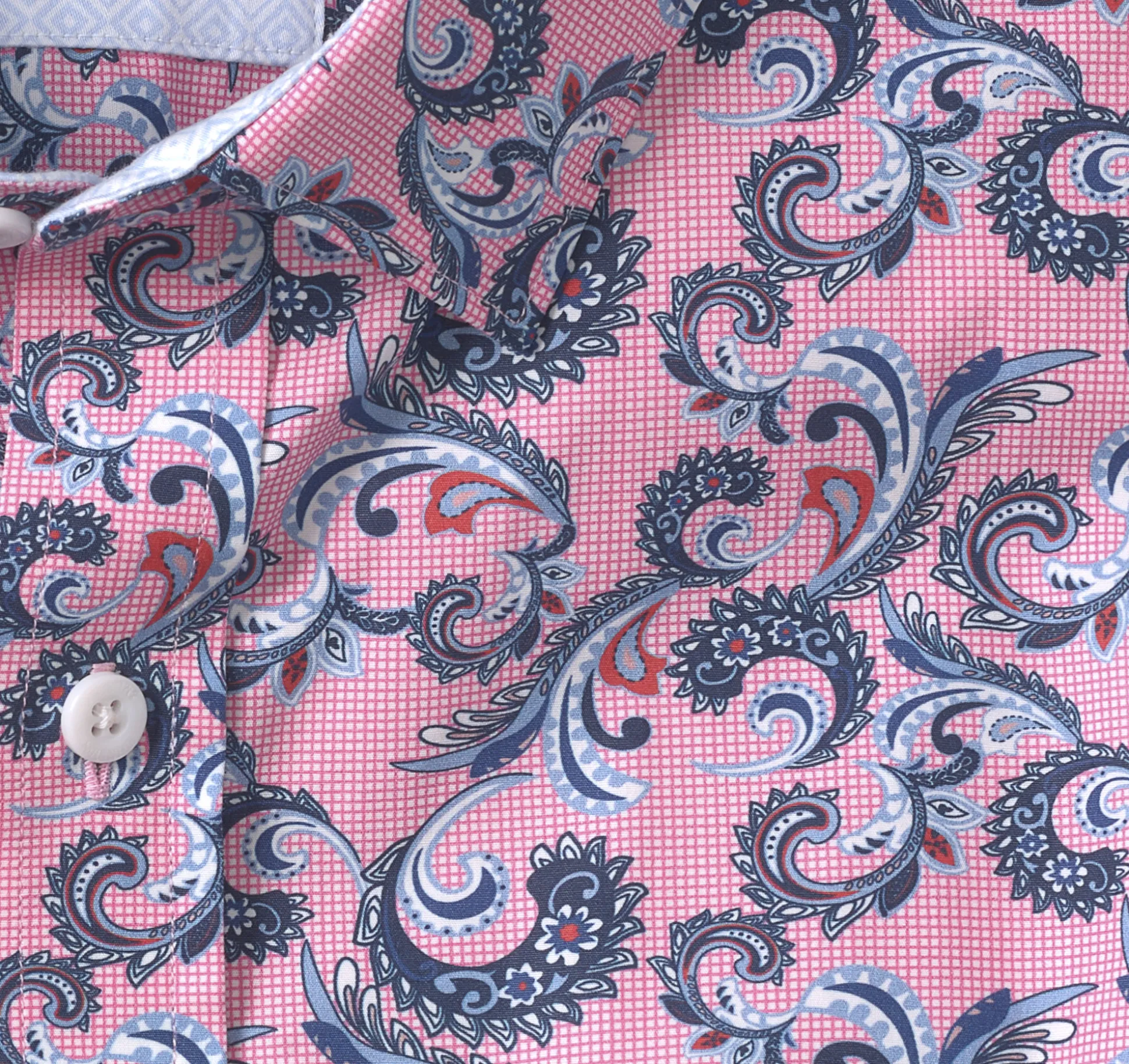 Shirts^Johnston & Murphy Printed Cotton Shirt PinkCheckeredPaisley