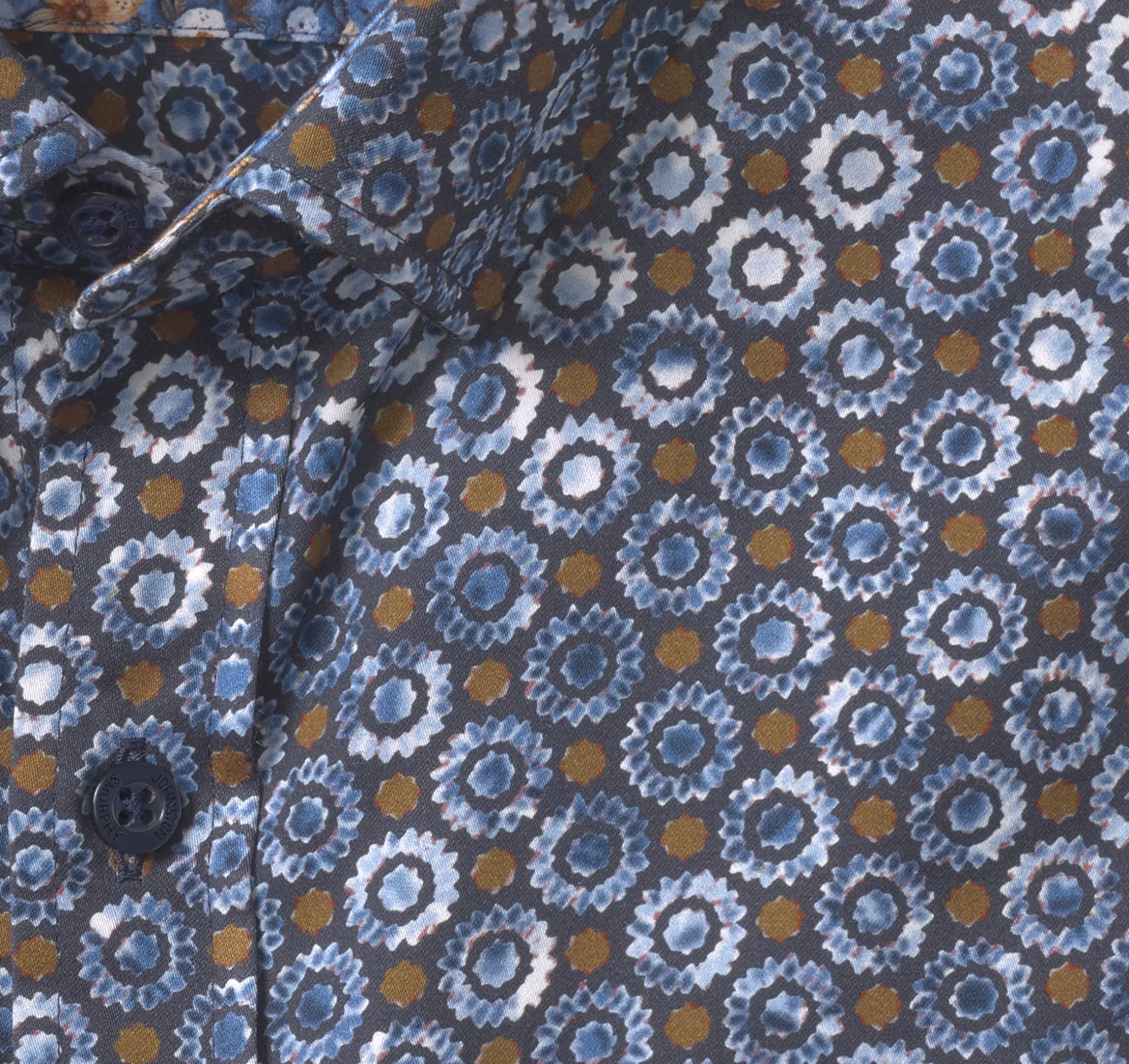 Shirts^Johnston & Murphy Printed Cotton Shirt Navy/BrownPerennial
