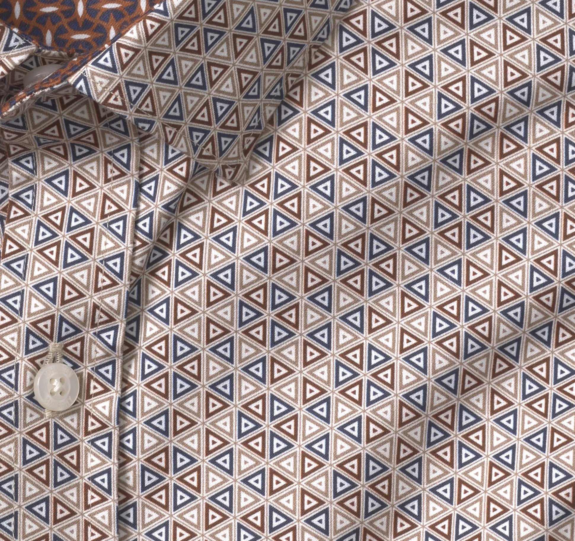Shirts^Johnston & Murphy Printed Cotton Shirt Brown/NavyTriangle