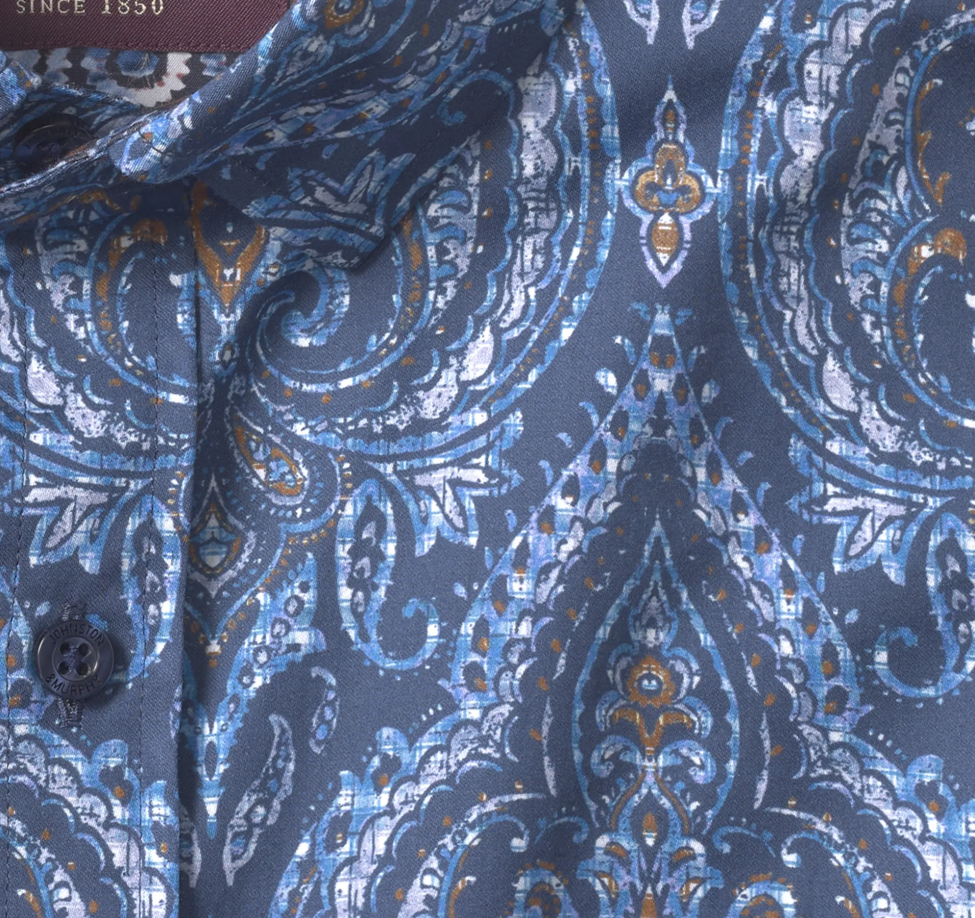 Shirts^Johnston & Murphy Printed Cotton Shirt NavyOversizedMedallion