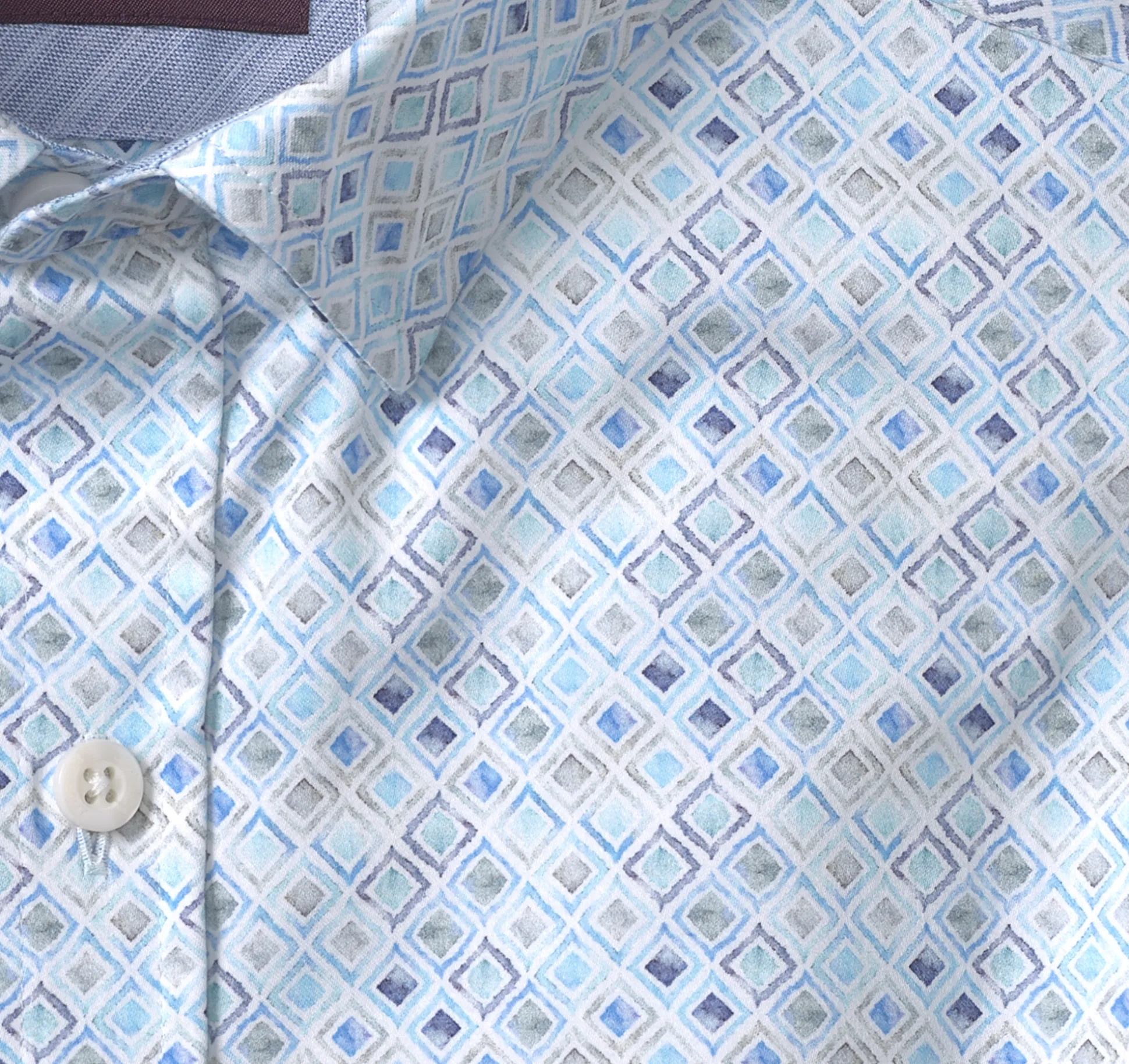 Shirts^Johnston & Murphy Printed Cotton Shirt AquaWatercolorDiamond
