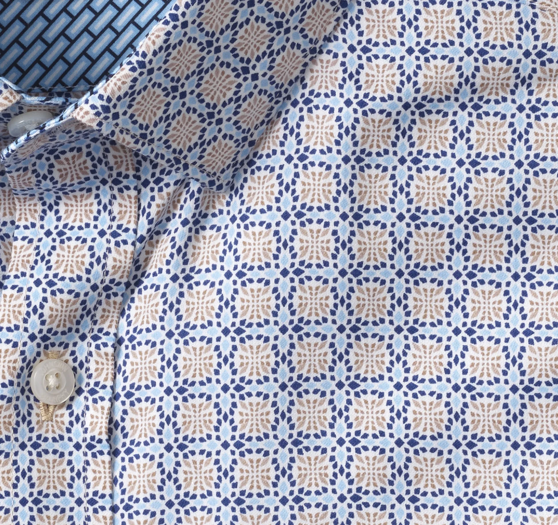 Shirts^Johnston & Murphy Printed Cotton Shirt LightBlueTile