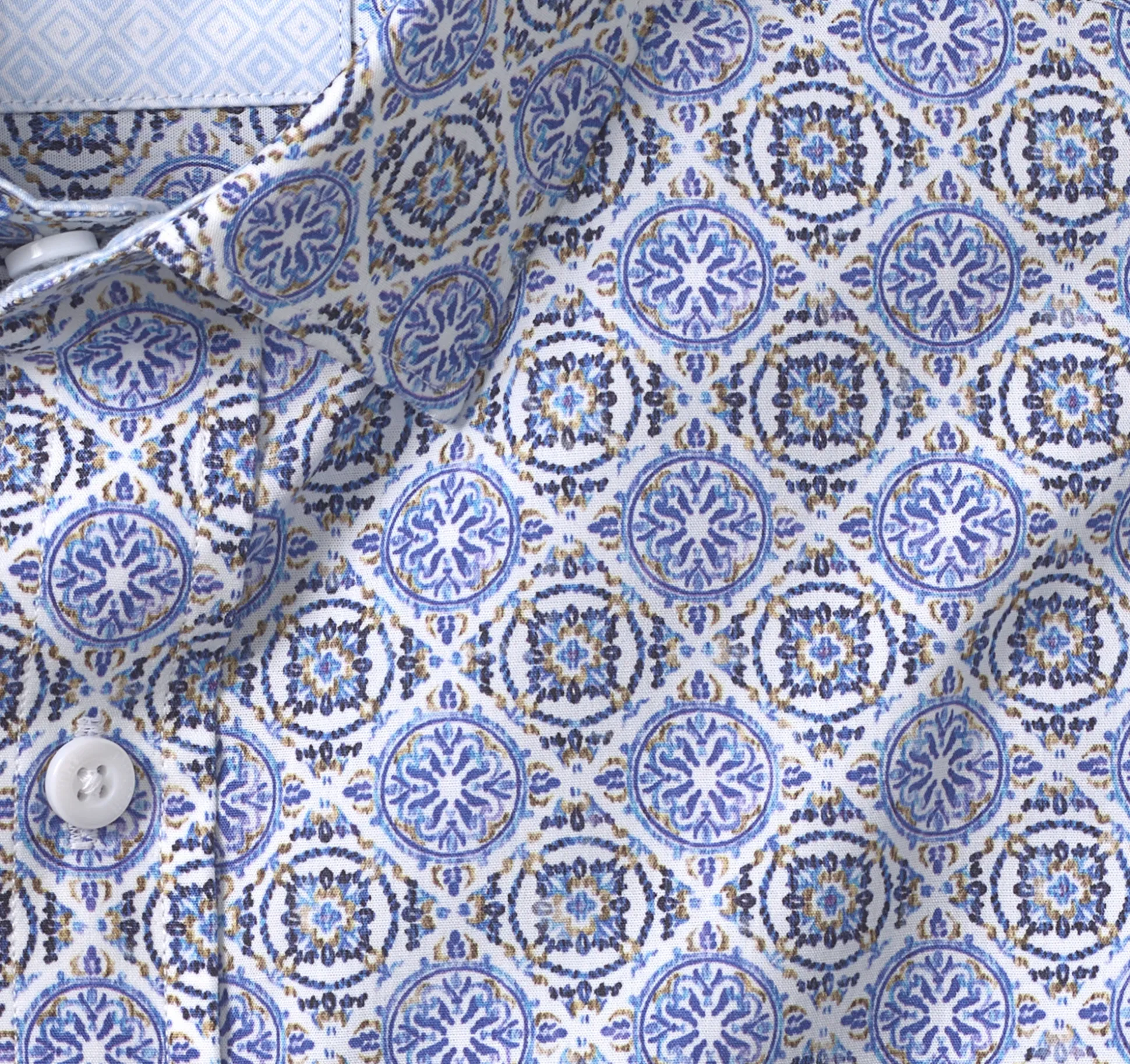 Shirts^Johnston & Murphy Printed Cotton Shirt BlueMosaicTile