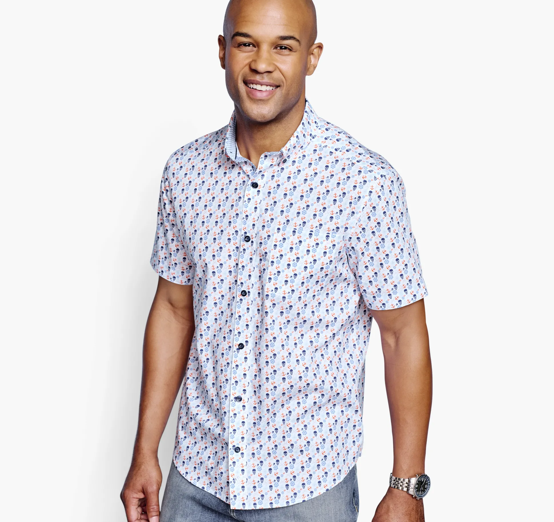 Short-sleeve Shirts^Johnston & Murphy Printed Cotton Short-Sleeve Shirt BluePirate