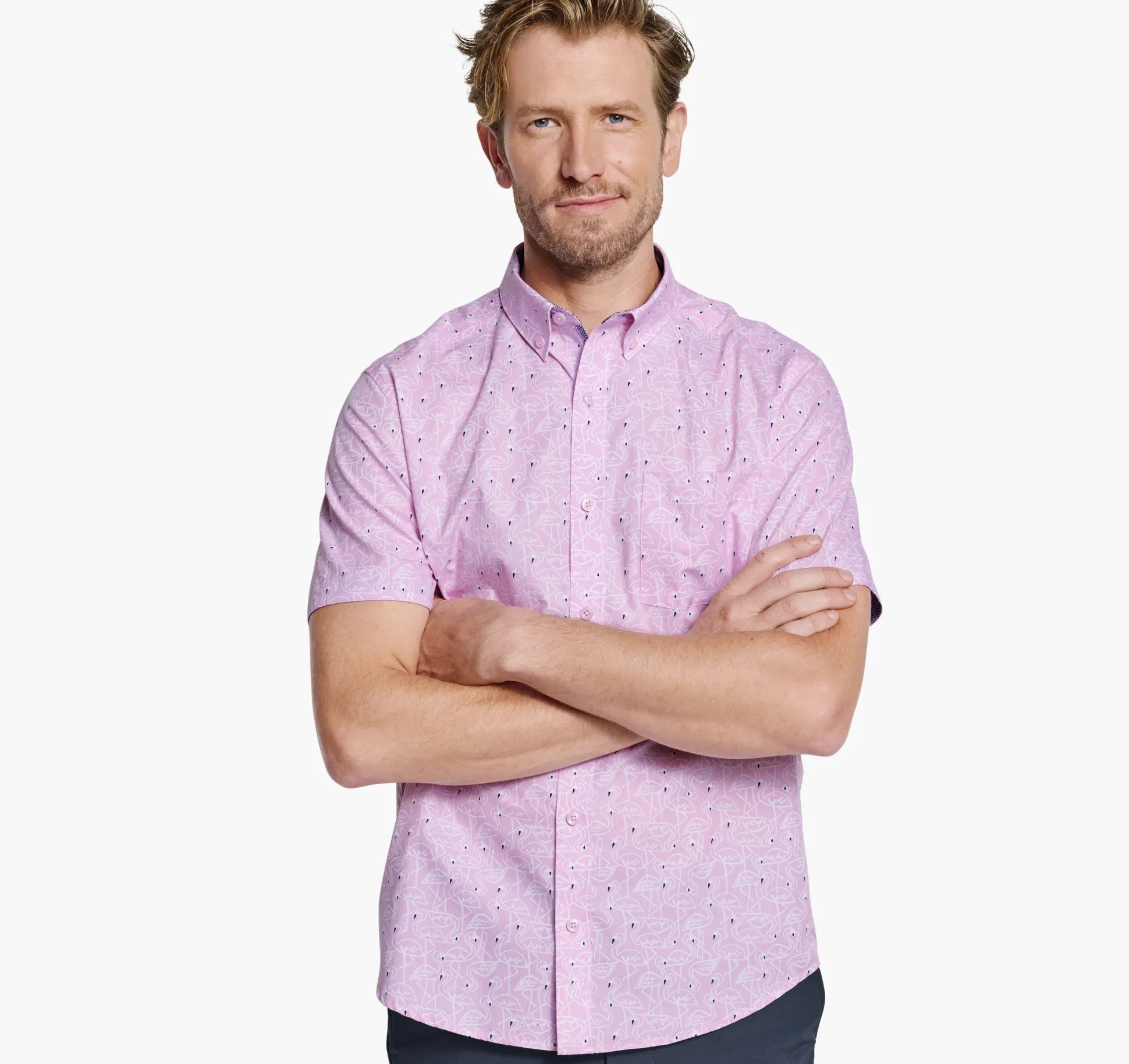 Short-sleeve Shirts^Johnston & Murphy Printed Cotton Short-Sleeve Shirt PinkFlamingo