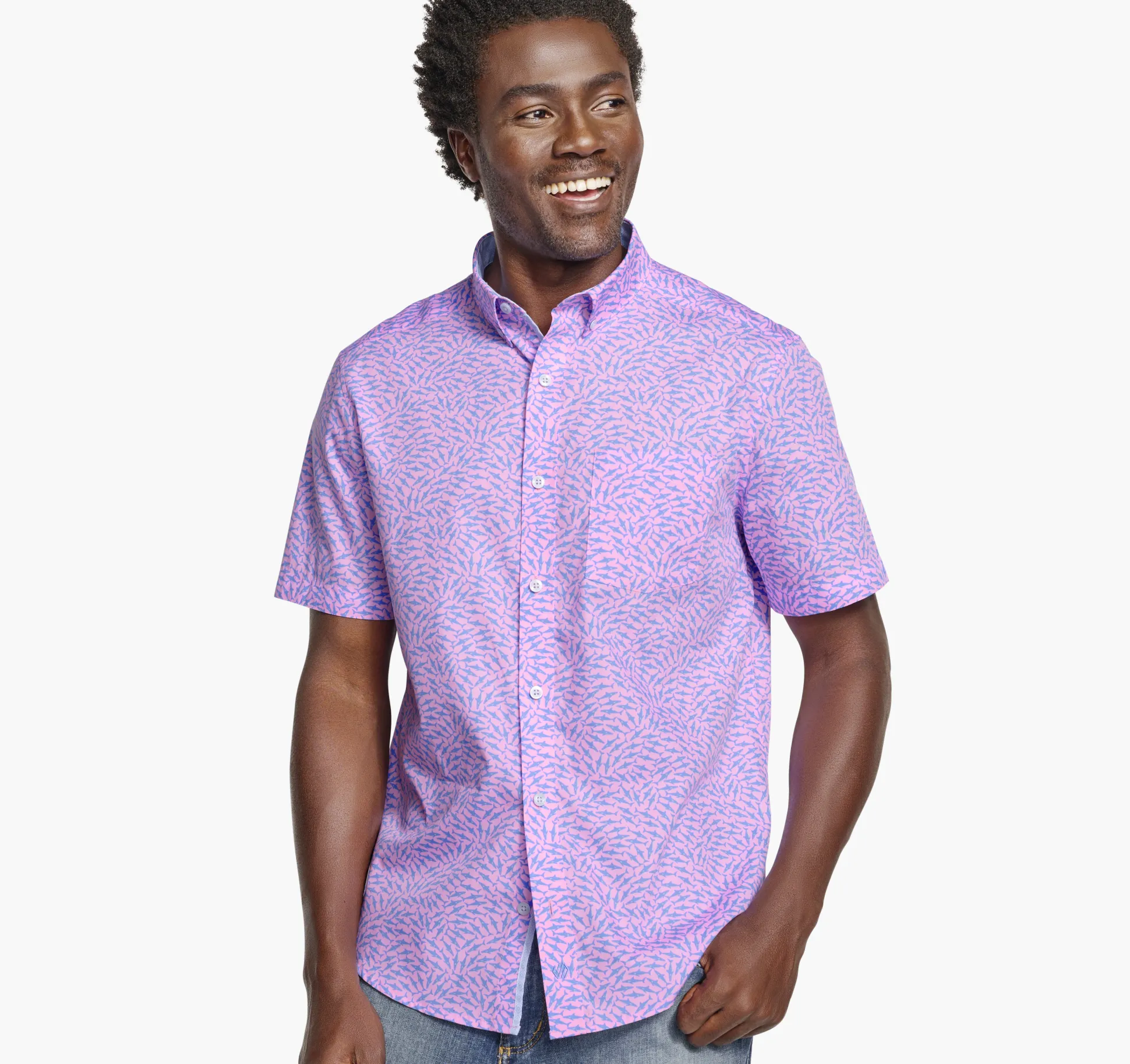 Short-sleeve Shirts^Johnston & Murphy Printed Cotton Short-Sleeve Shirt PinkSwarmingShark