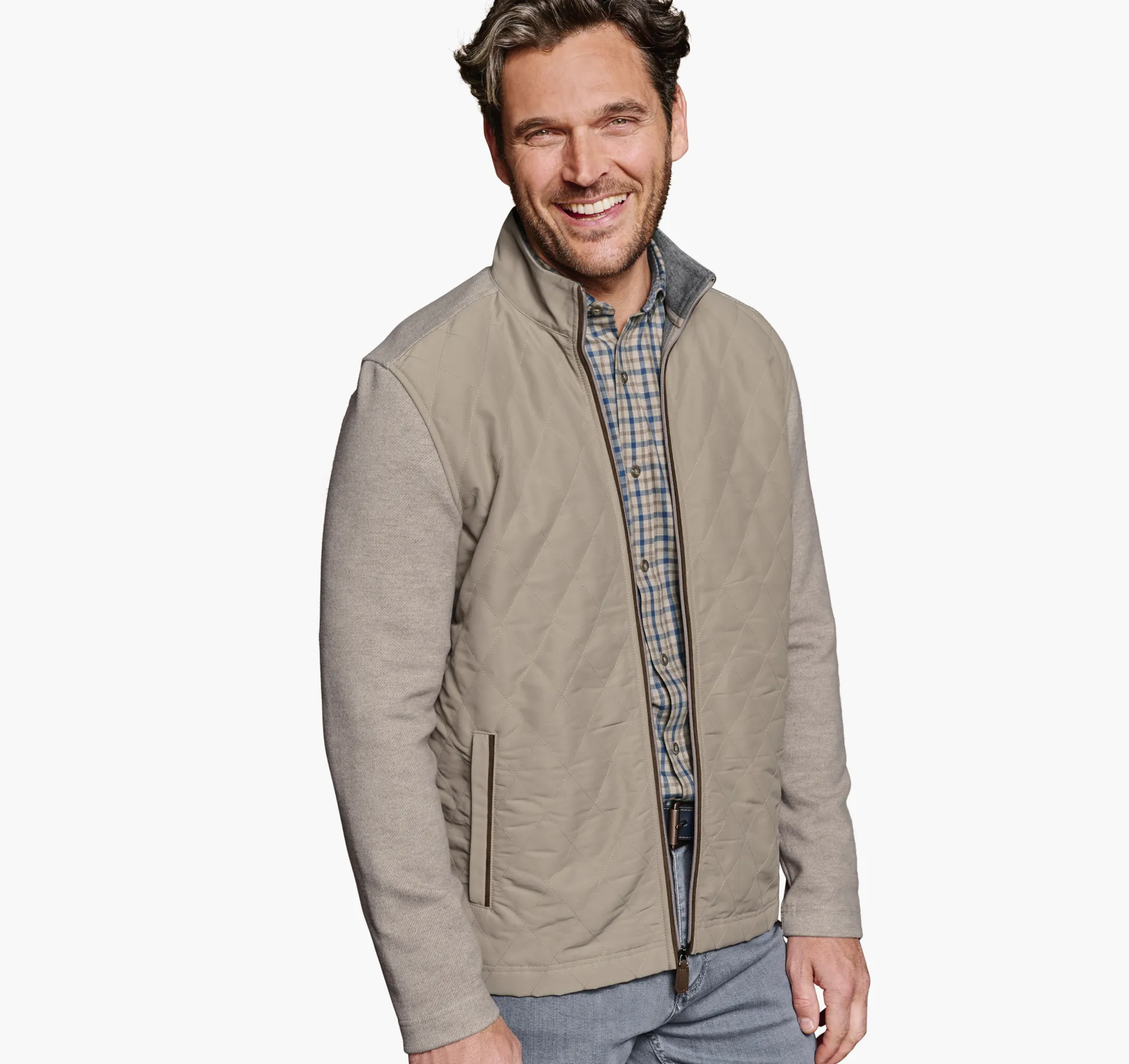 Sweaters & Knits^Johnston & Murphy Quilted Full-Zip Tan