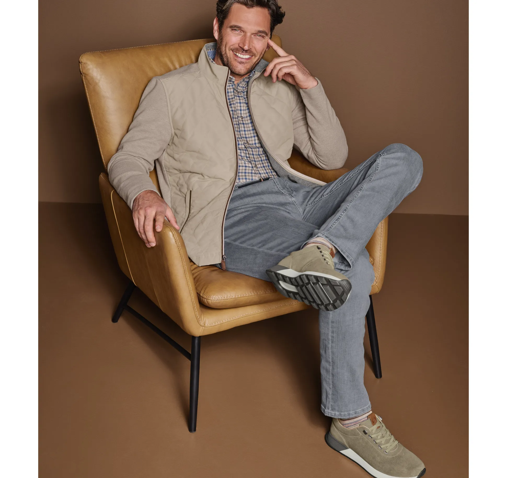 Sweaters & Knits^Johnston & Murphy Quilted Full-Zip Tan