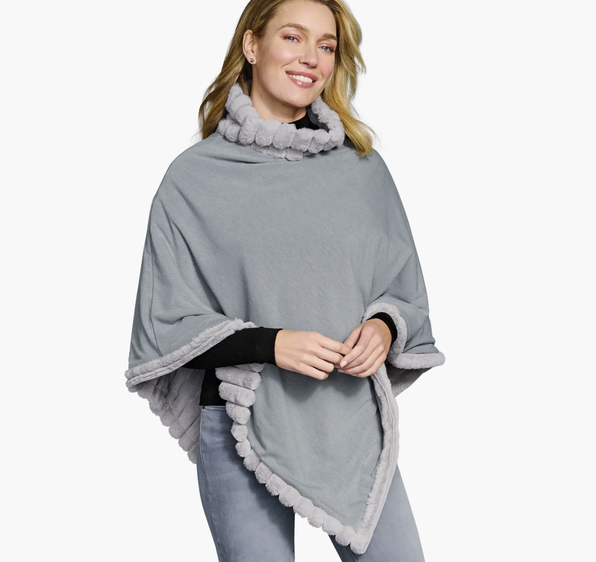 Shirts, Sweaters & Blazers^Johnston & Murphy Reversible Faux-Fur Poncho Gray/GrayHeather