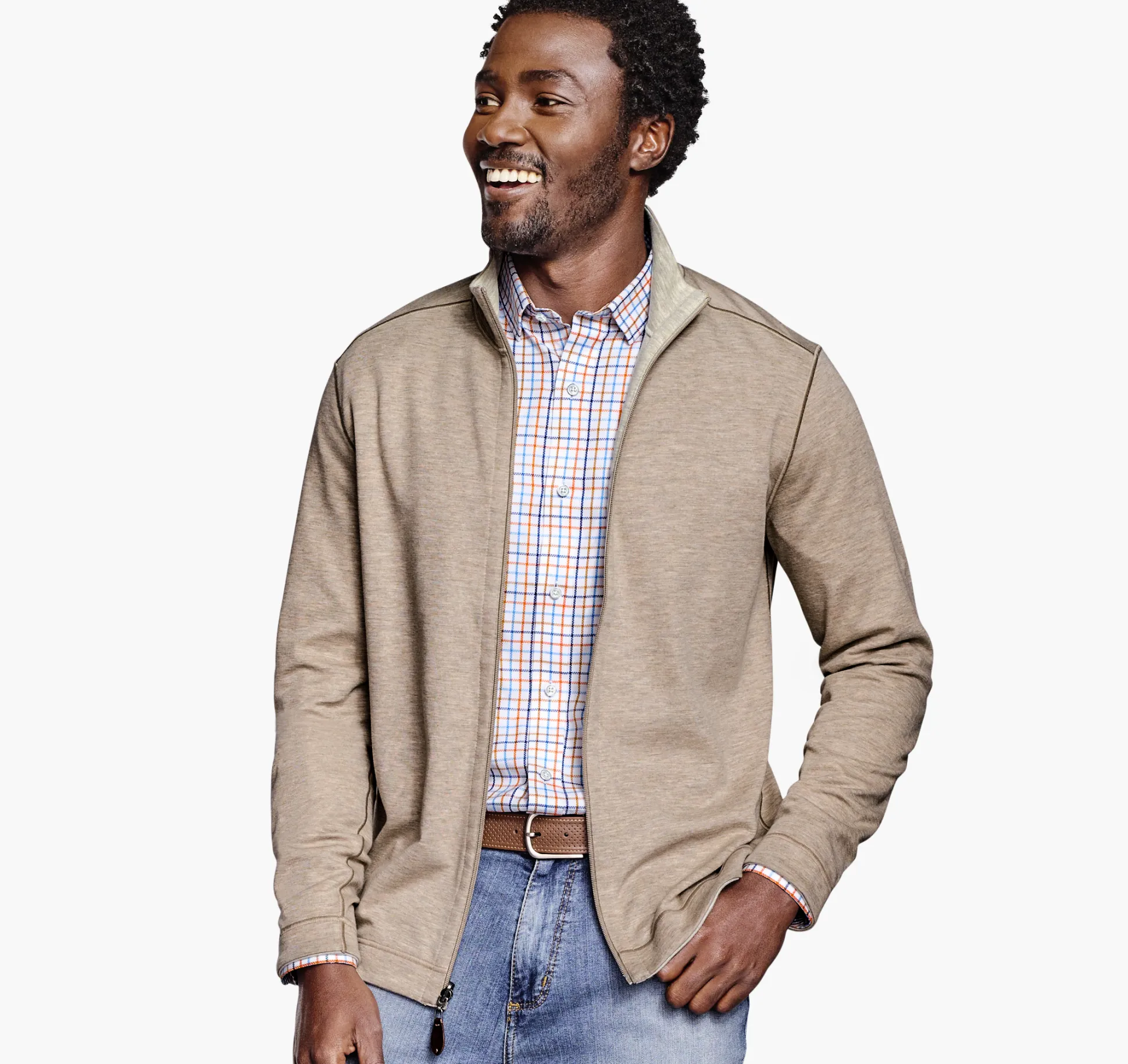 Sweaters & Knits^Johnston & Murphy Reversible Full-Zip Oatmeal/Gray