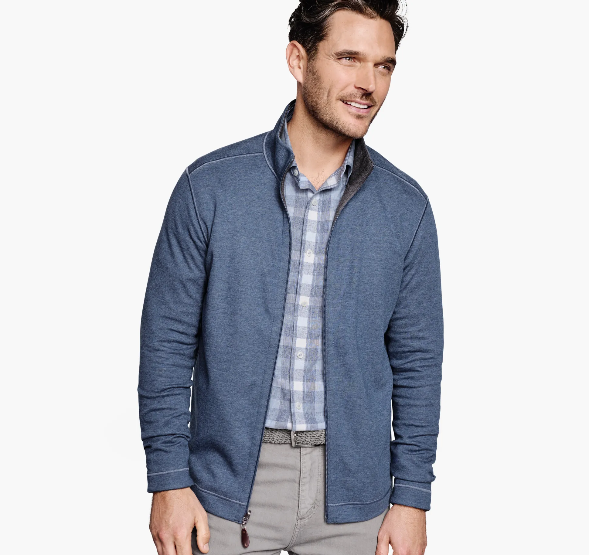 Sweaters & Knits^Johnston & Murphy Reversible Full-Zip Blue/Charcoal