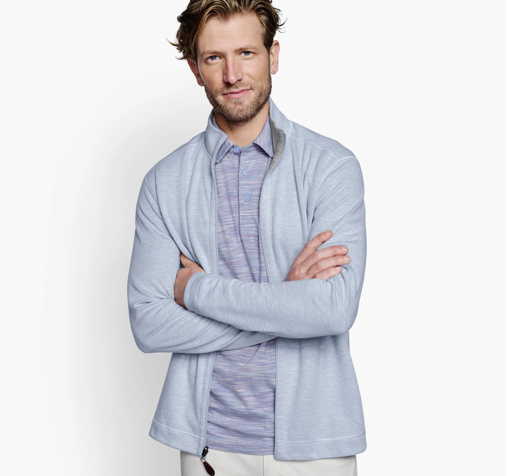 Sweaters & Knits^Johnston & Murphy Reversible Full-Zip LightBlue/Gray