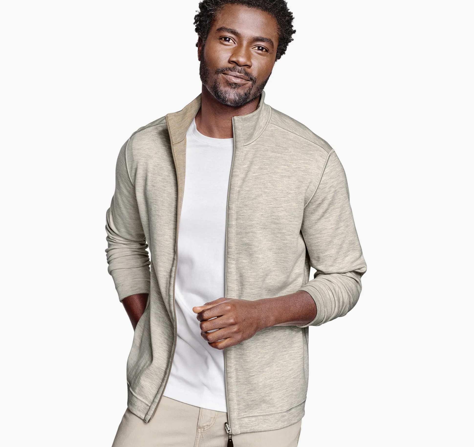 Sweaters & Knits^Johnston & Murphy Reversible Full-Zip Oatmeal/Gray