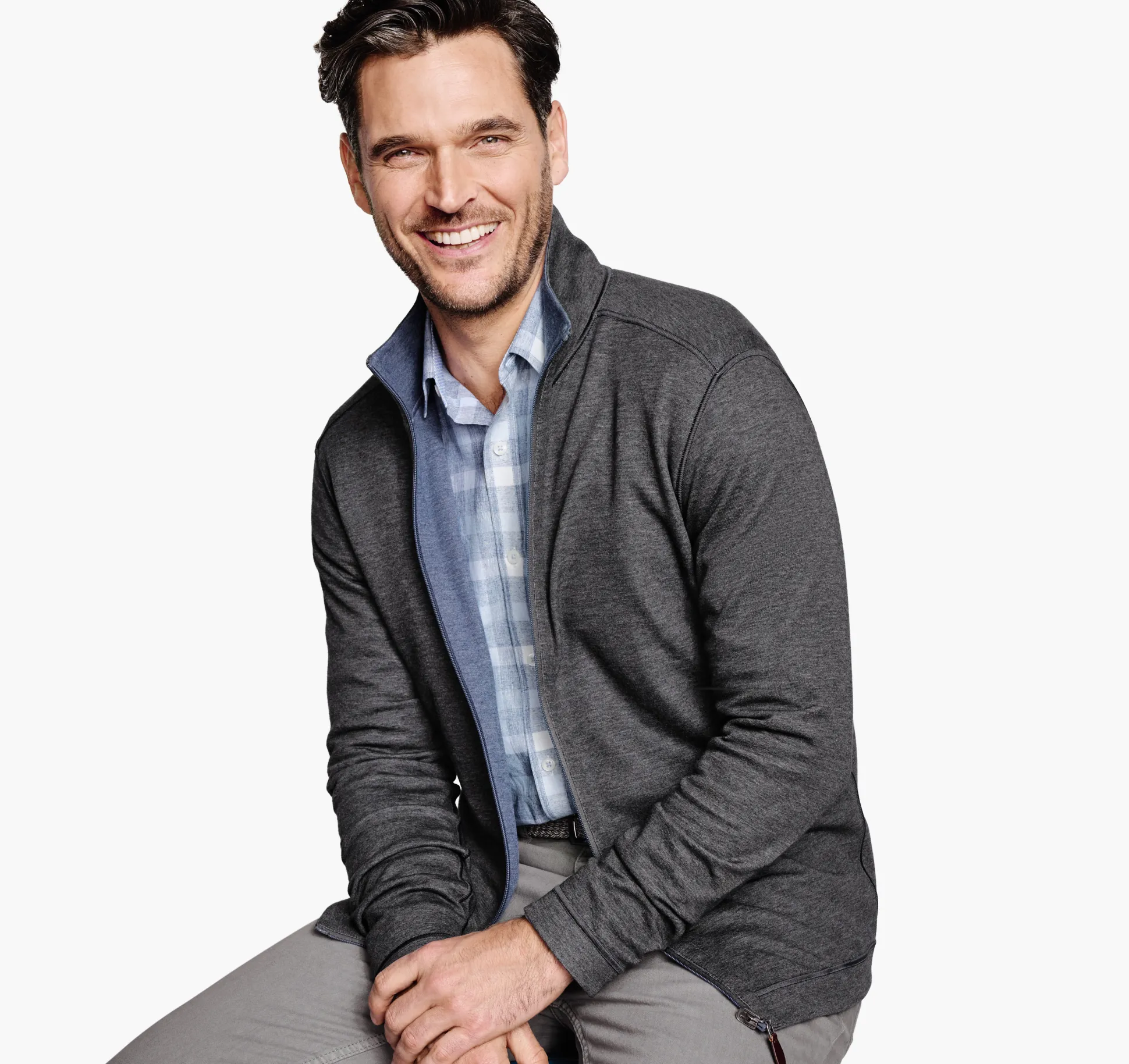 Sweaters & Knits^Johnston & Murphy Reversible Full-Zip Blue/Charcoal