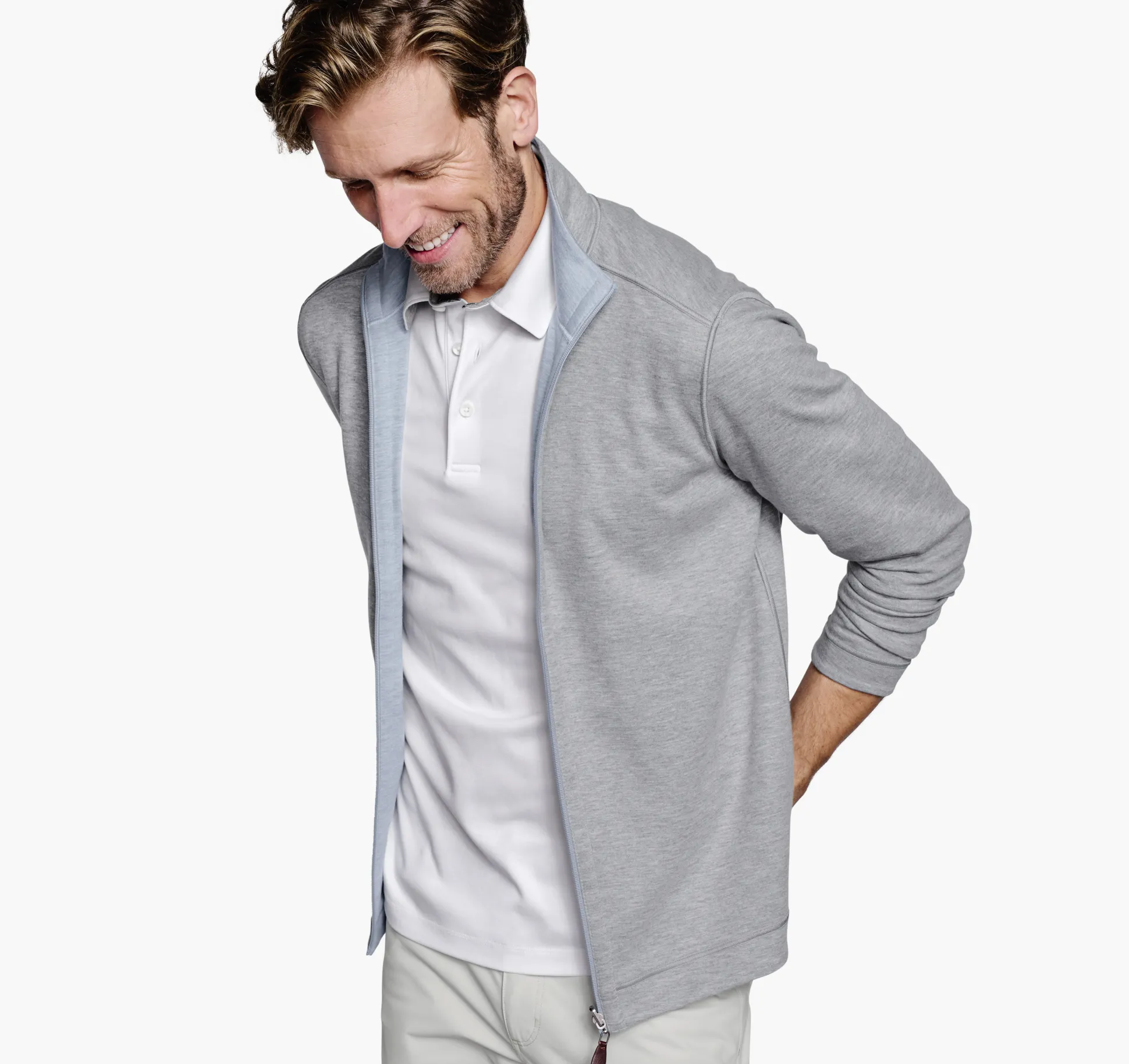 Sweaters & Knits^Johnston & Murphy Reversible Full-Zip LightBlue/Gray