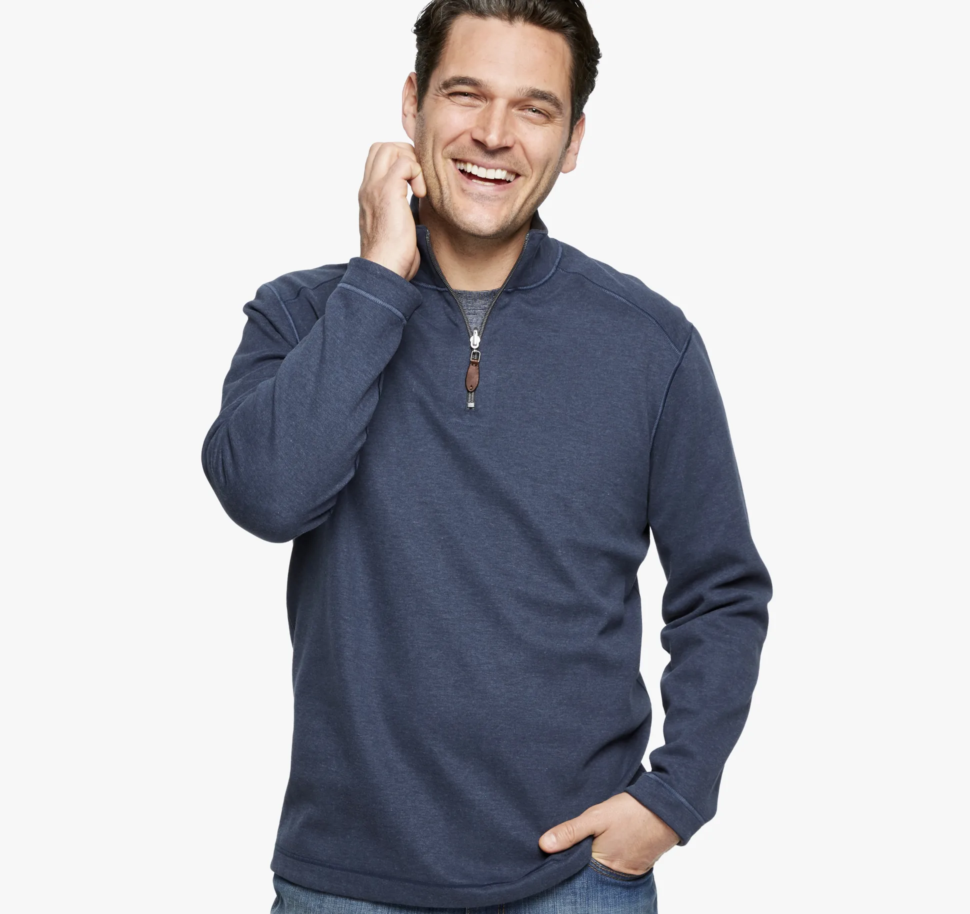Sweaters & Knits^Johnston & Murphy Reversible Solid Quarter-Zip Navy/Brown