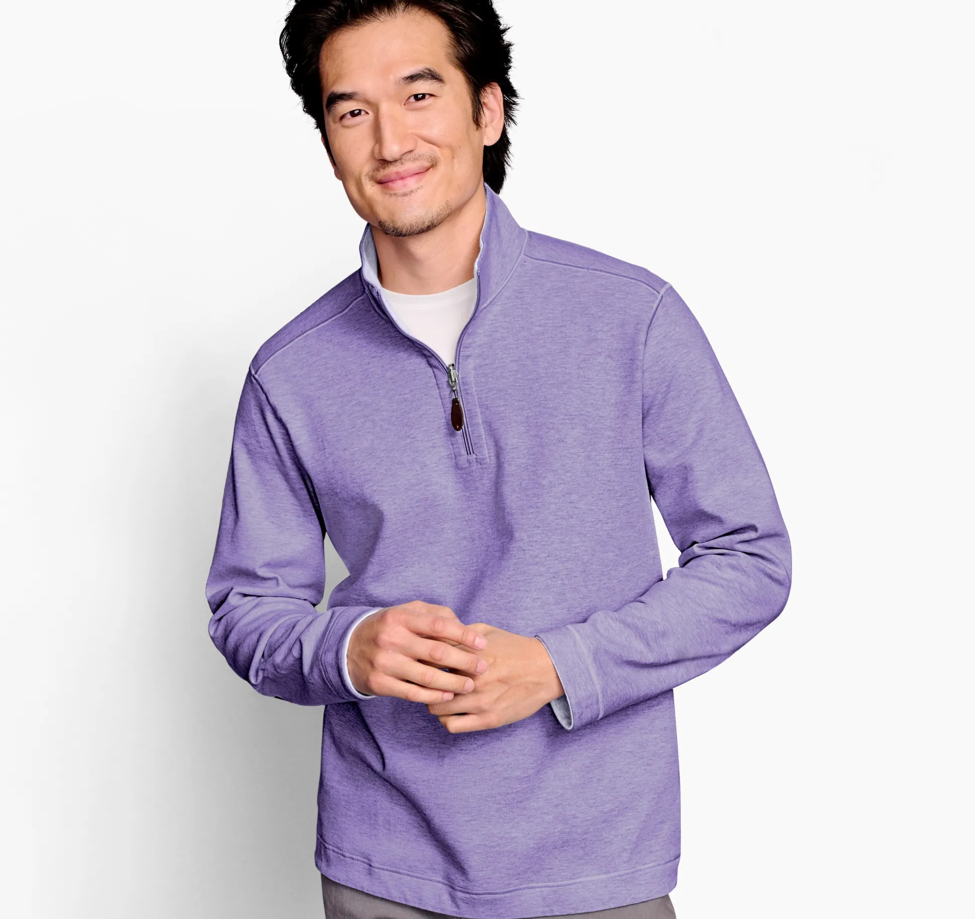 Sweaters & Knits^Johnston & Murphy Reversible Solid Quarter-Zip Purple/LightBlue