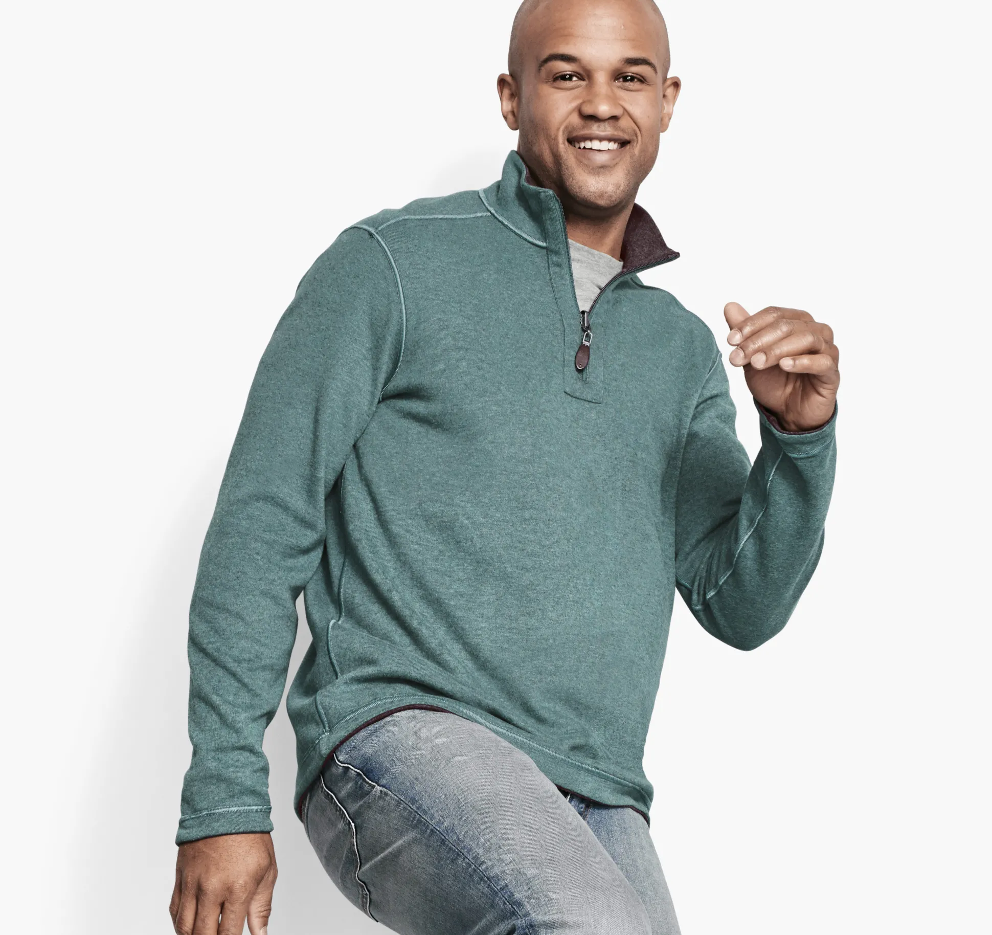 Sweaters & Knits^Johnston & Murphy Reversible Solid Quarter-Zip Emerald/Brown