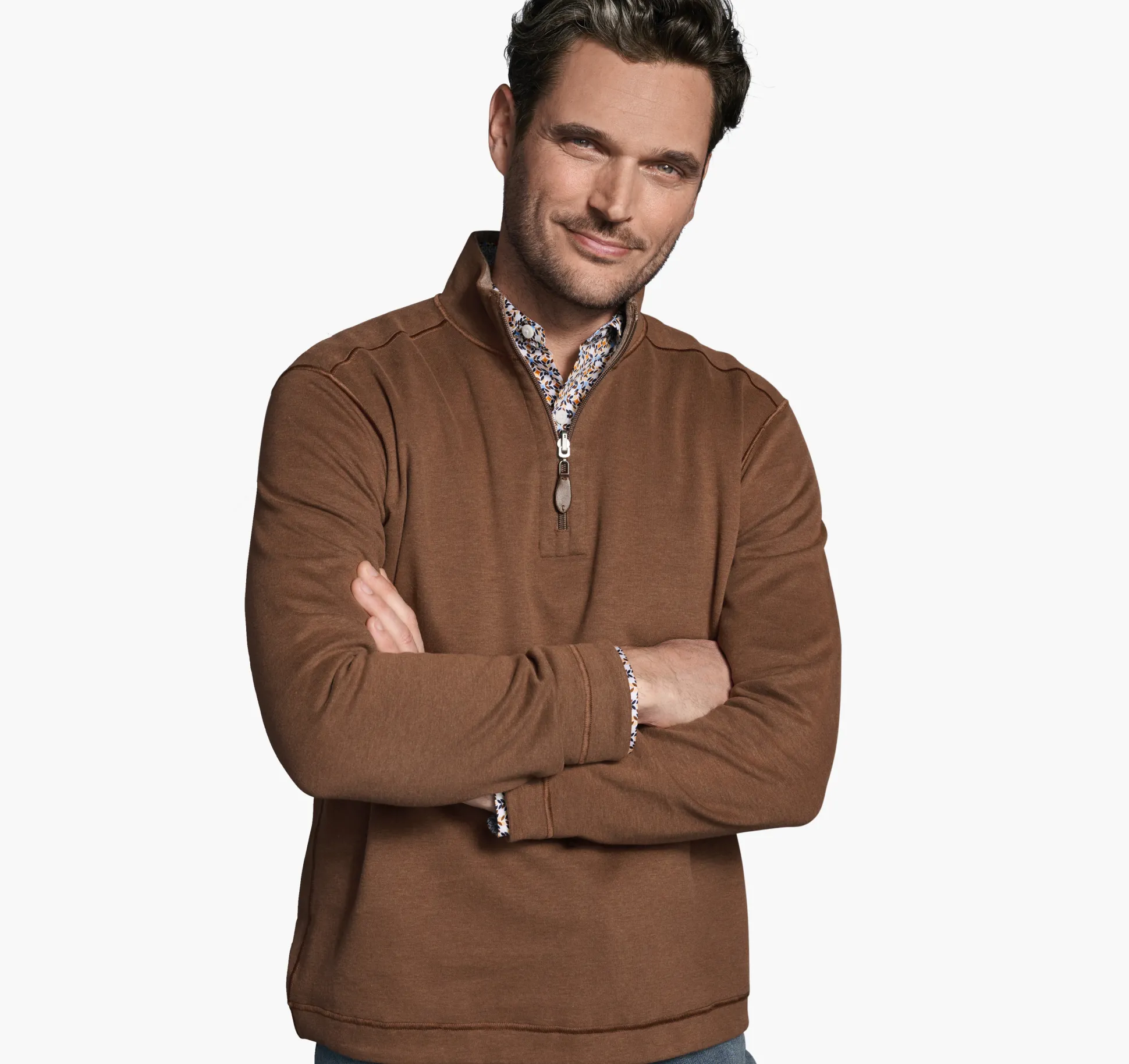 Sweaters & Knits^Johnston & Murphy Reversible Solid Quarter-Zip Rust/Oatmeal