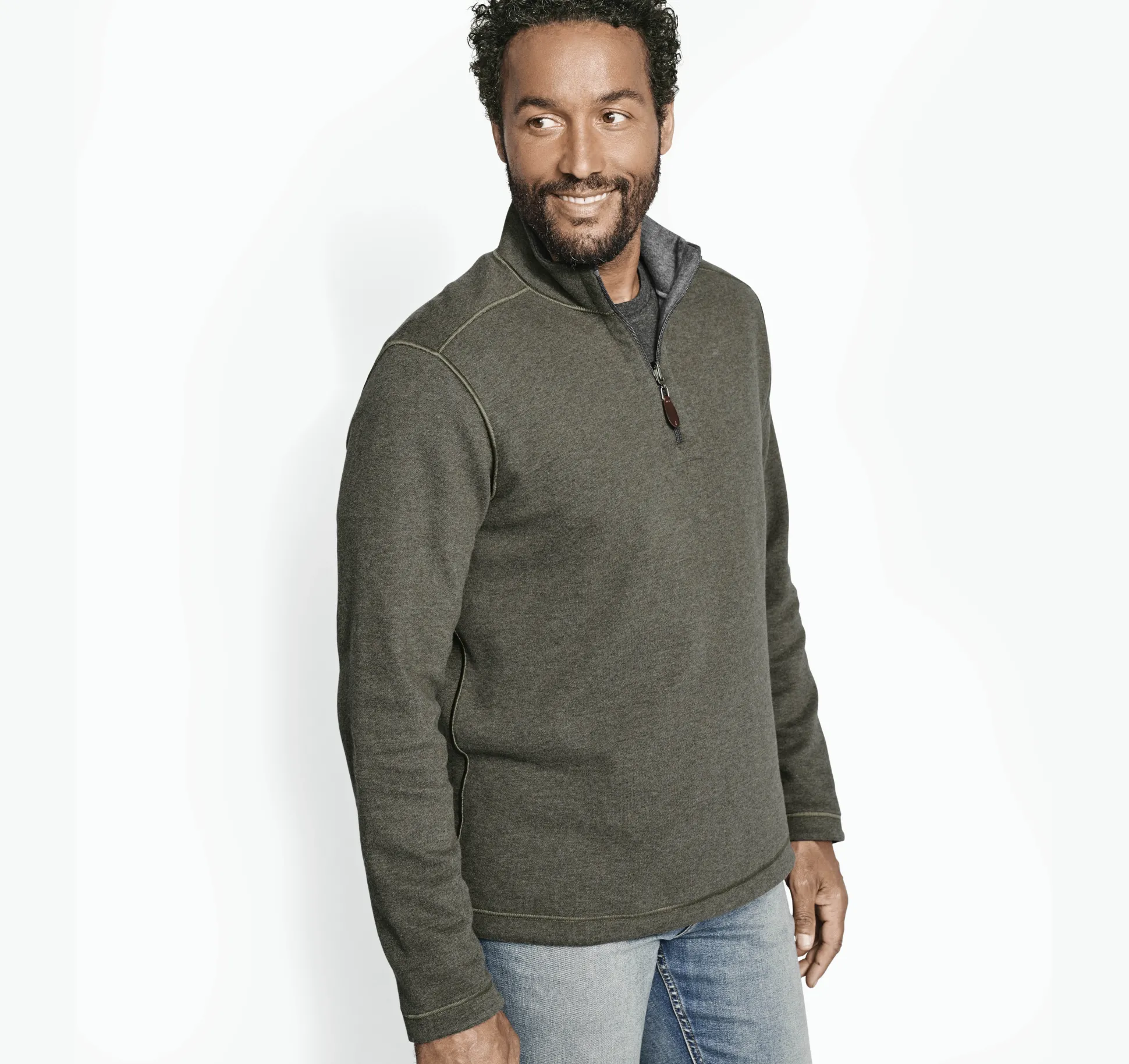 Sweaters & Knits^Johnston & Murphy Reversible Solid Quarter-Zip Olive/Charcoal