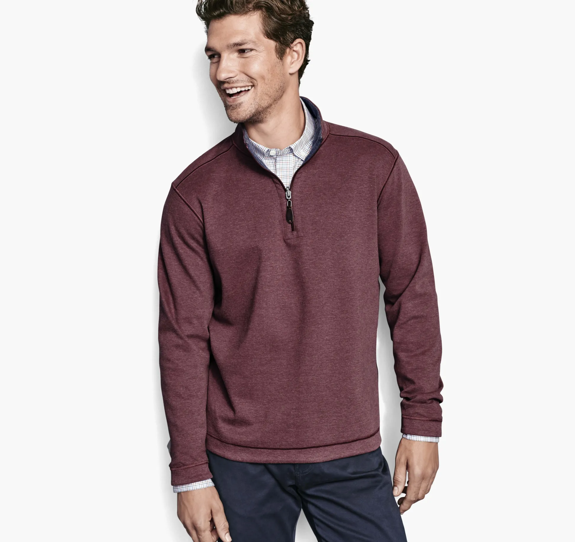 Sweaters & Knits^Johnston & Murphy Reversible Solid Quarter-Zip Berry/Blue