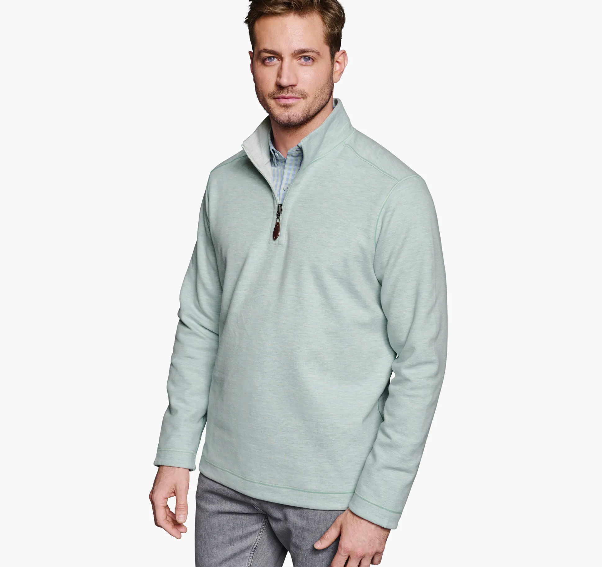 Sweaters & Knits^Johnston & Murphy Reversible Solid Quarter-Zip Mint