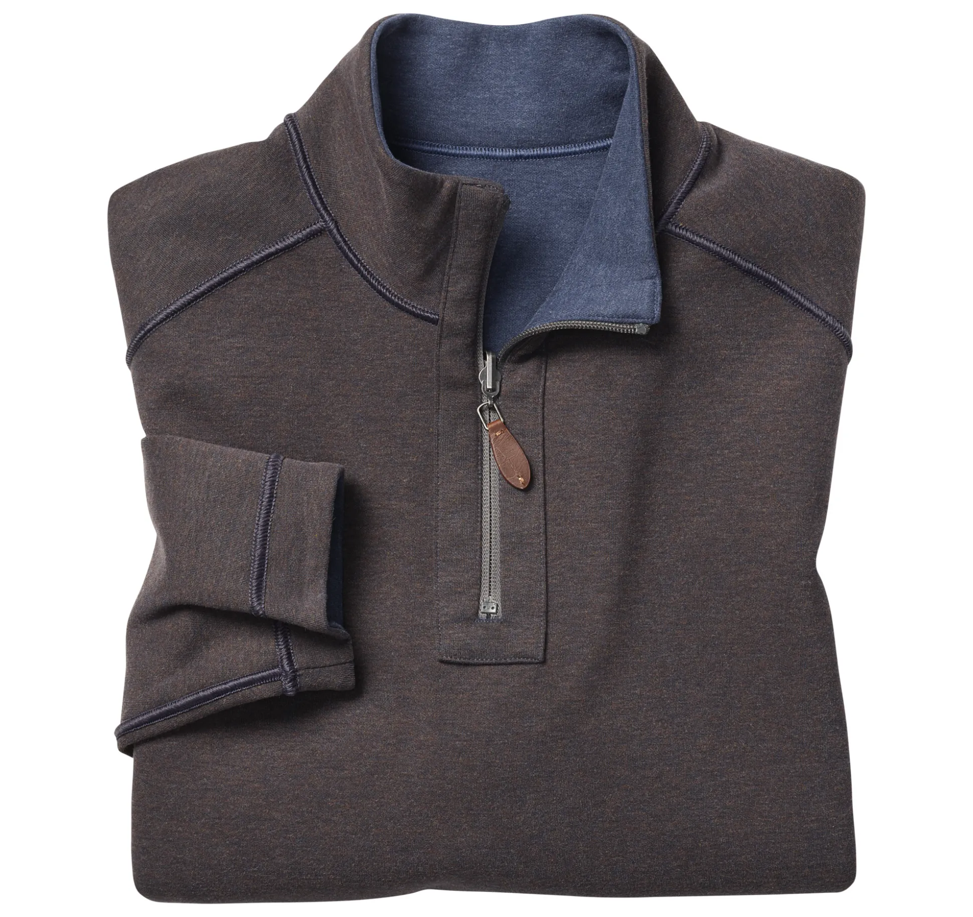 Sweaters & Knits^Johnston & Murphy Reversible Solid Quarter-Zip Navy/Brown