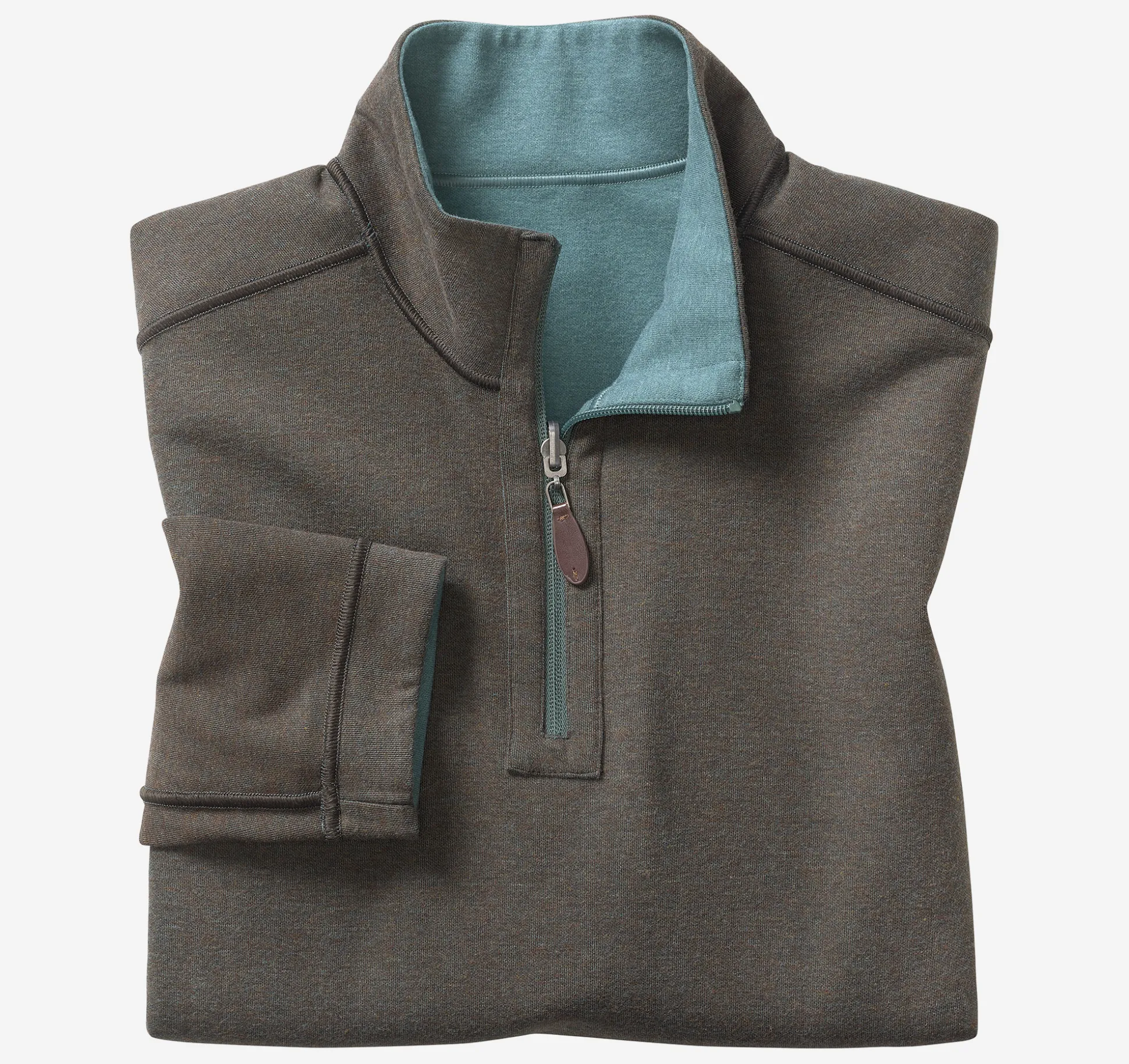 Sweaters & Knits^Johnston & Murphy Reversible Solid Quarter-Zip Emerald/Brown