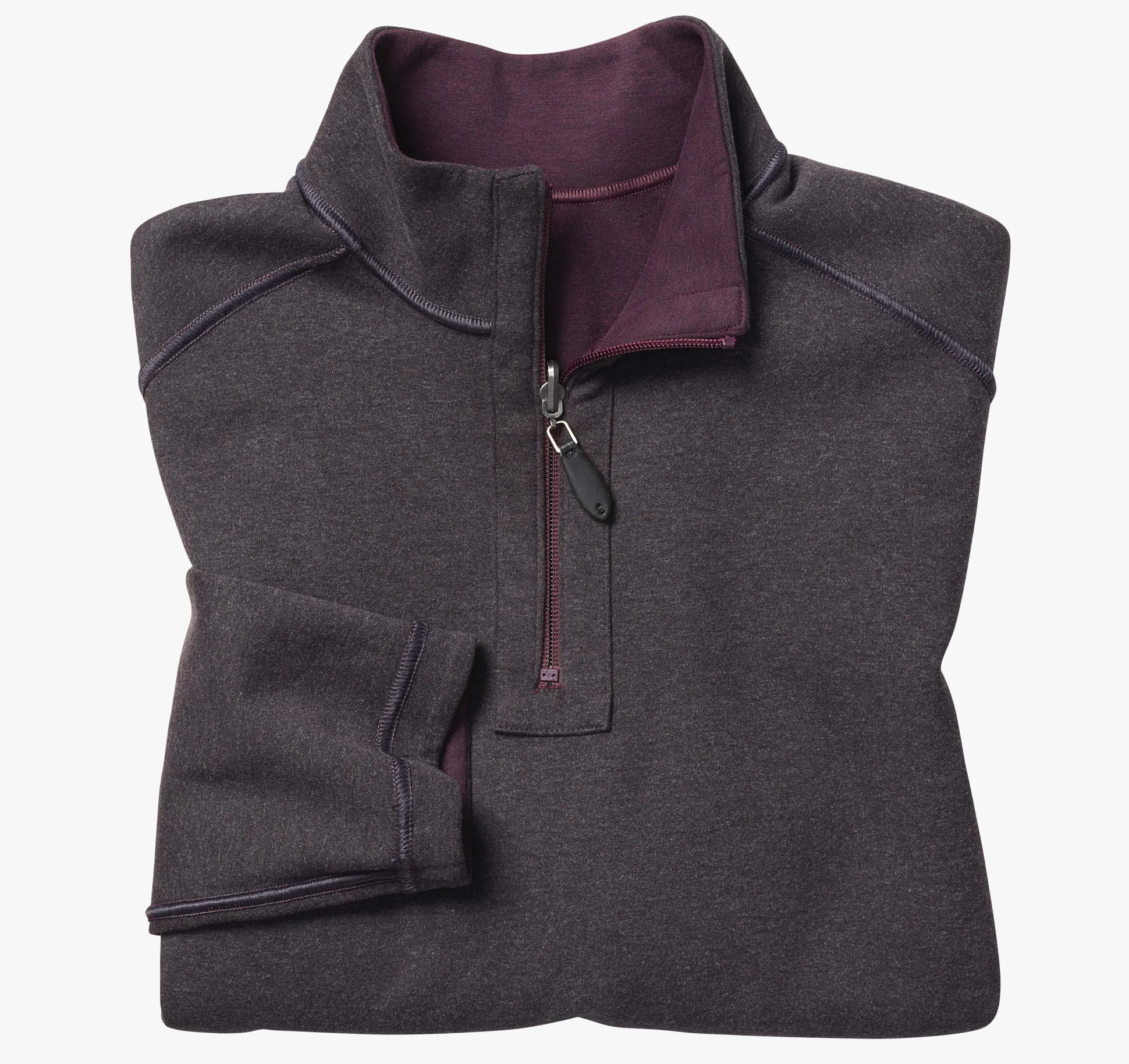 Sweaters & Knits^Johnston & Murphy Reversible Solid Quarter-Zip Burgundy/Charcoal