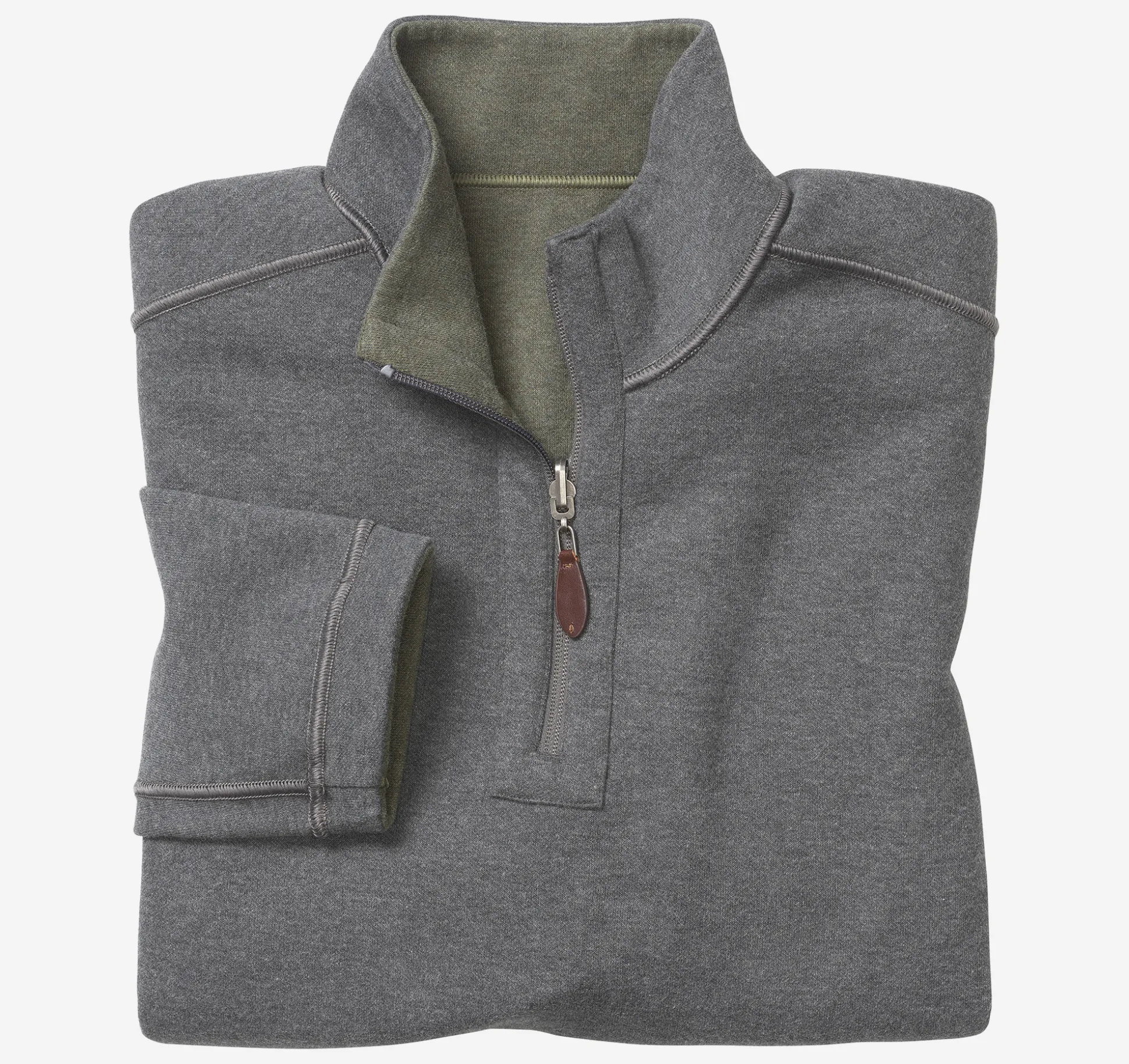 Sweaters & Knits^Johnston & Murphy Reversible Solid Quarter-Zip Olive/Charcoal