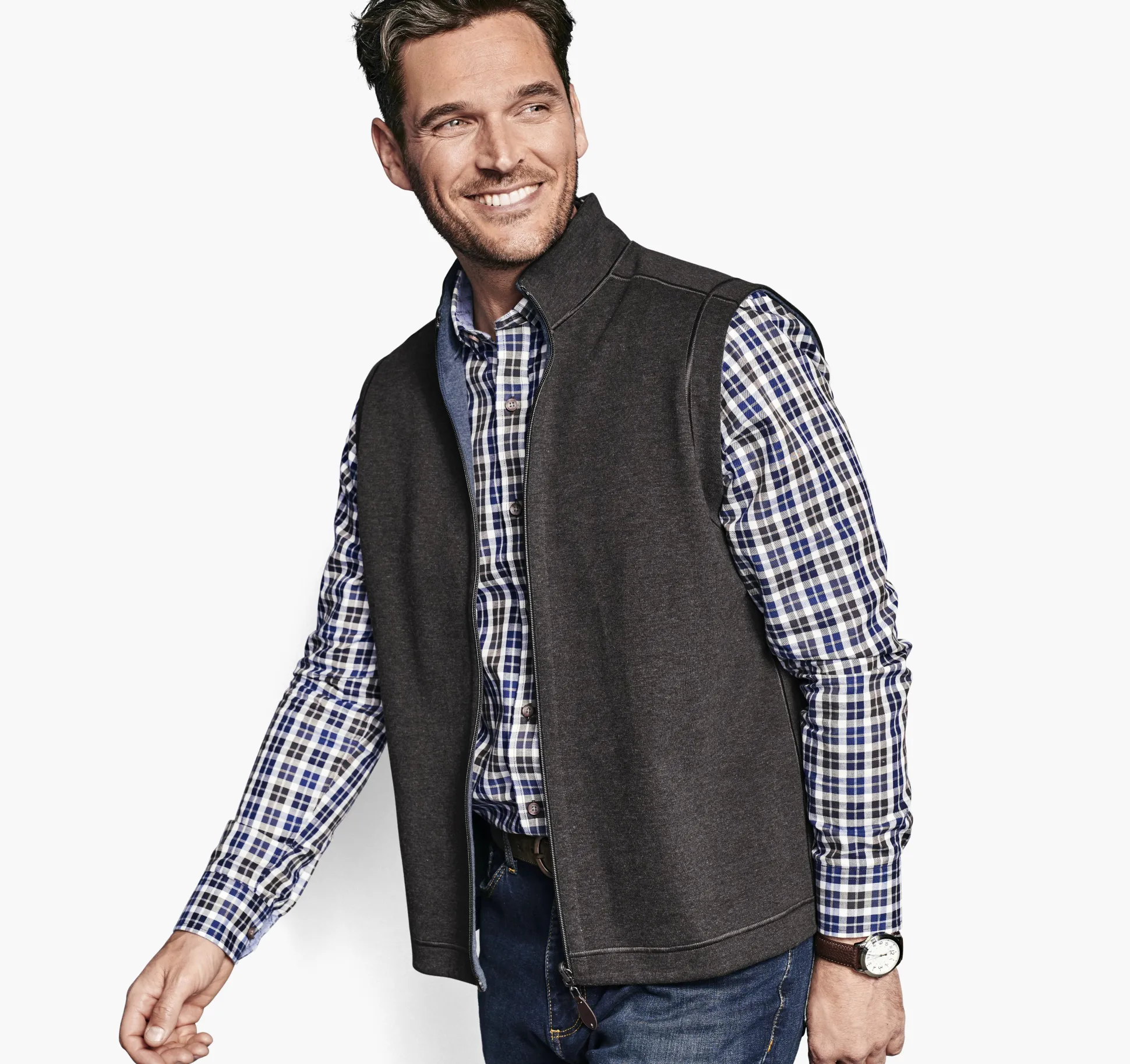 Coats, Jackets & Vests^Johnston & Murphy Reversible Solid Vest Charcoal/Blue