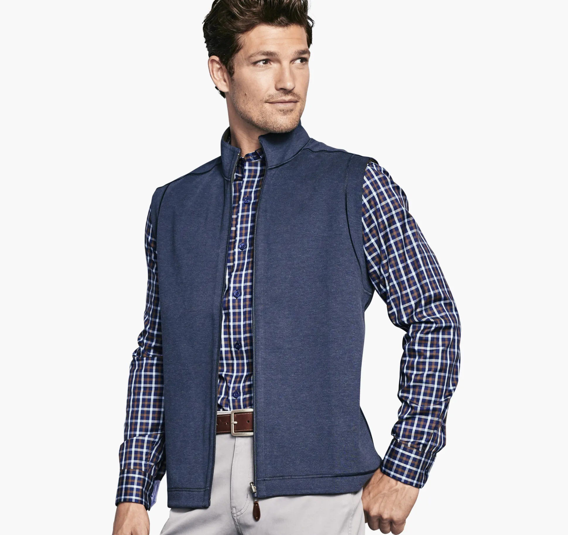Coats, Jackets & Vests^Johnston & Murphy Reversible Solid Vest Brown/Navy