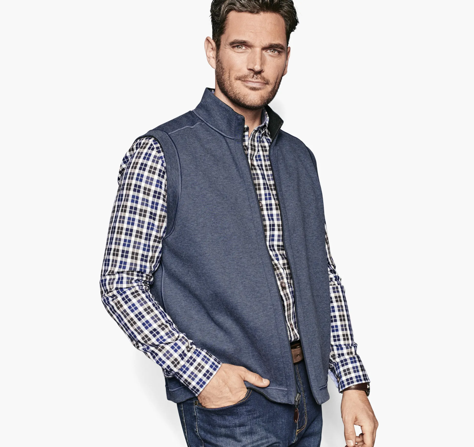 Coats, Jackets & Vests^Johnston & Murphy Reversible Solid Vest Charcoal/Blue