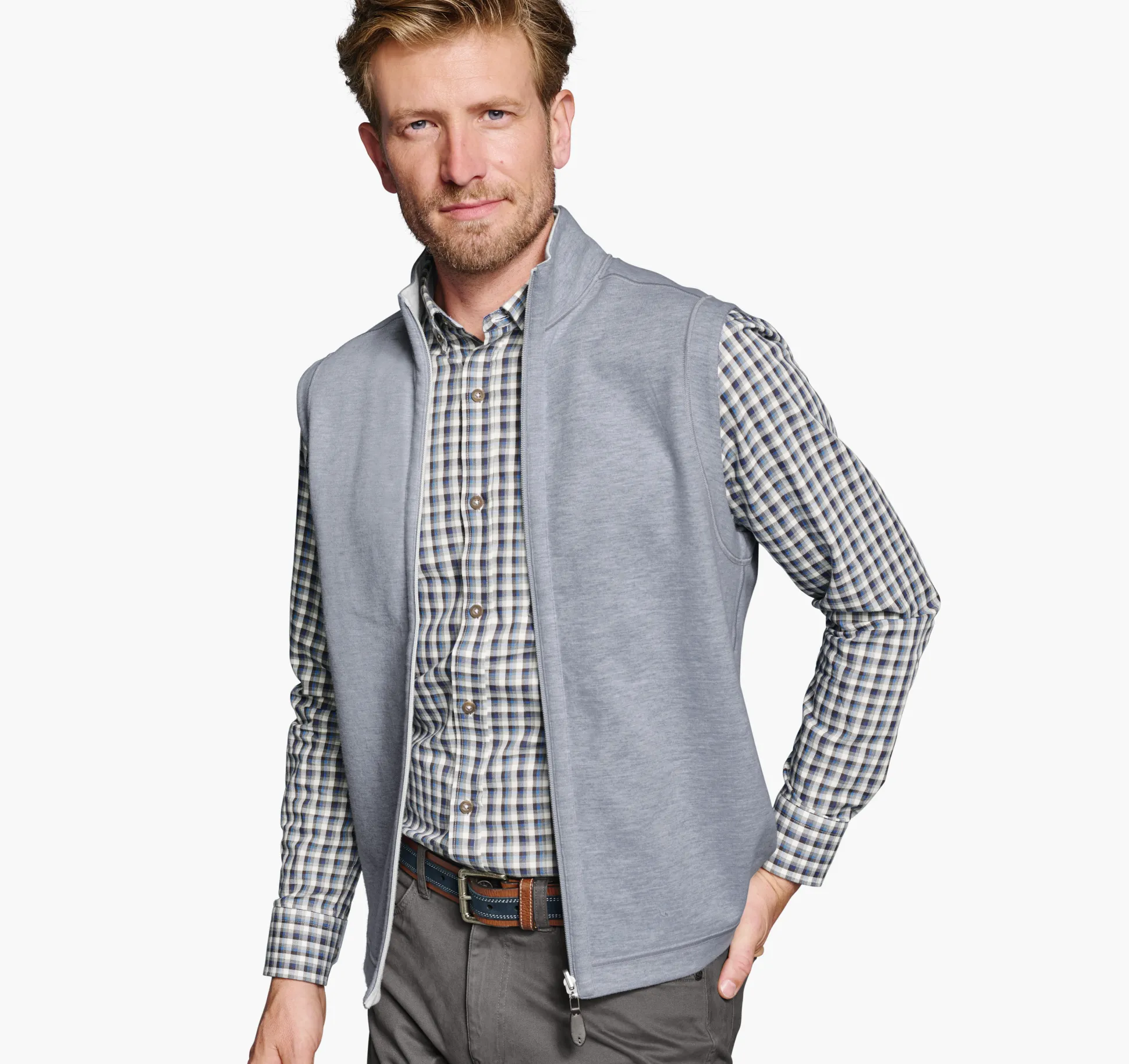 Coats, Jackets & Vests^Johnston & Murphy Reversible Solid Vest White/Grey