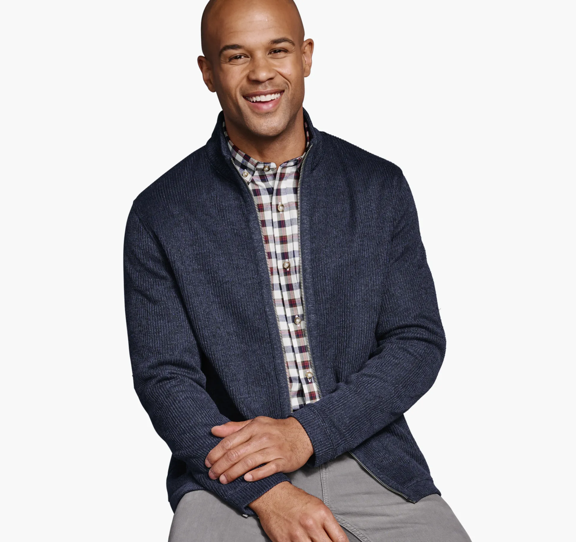 Sweaters & Knits^Johnston & Murphy Ribbed Full Zip Sweater Navy