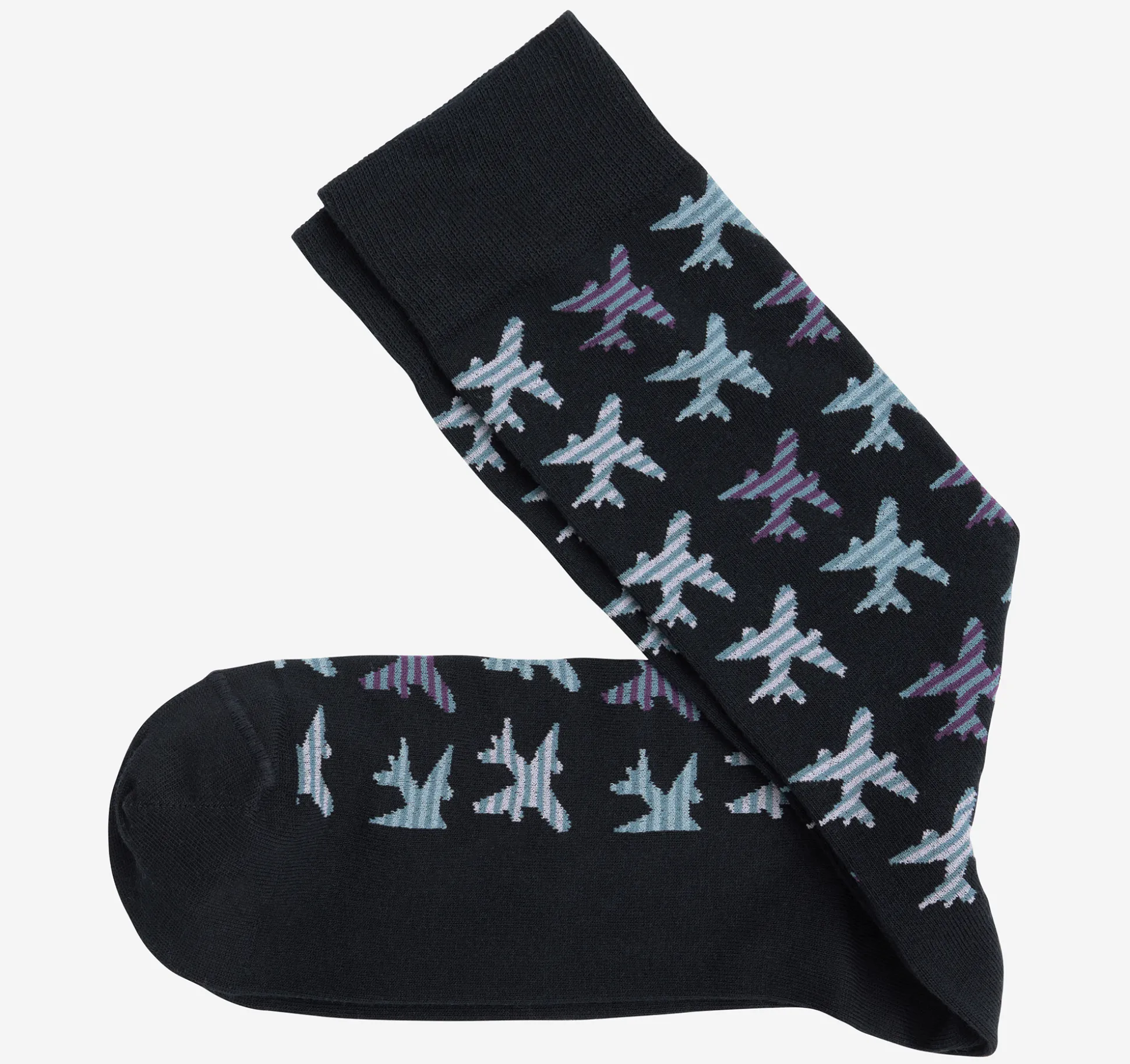 Socks^Johnston & Murphy Space Dye Socks NavyStripedAirplaneIcon