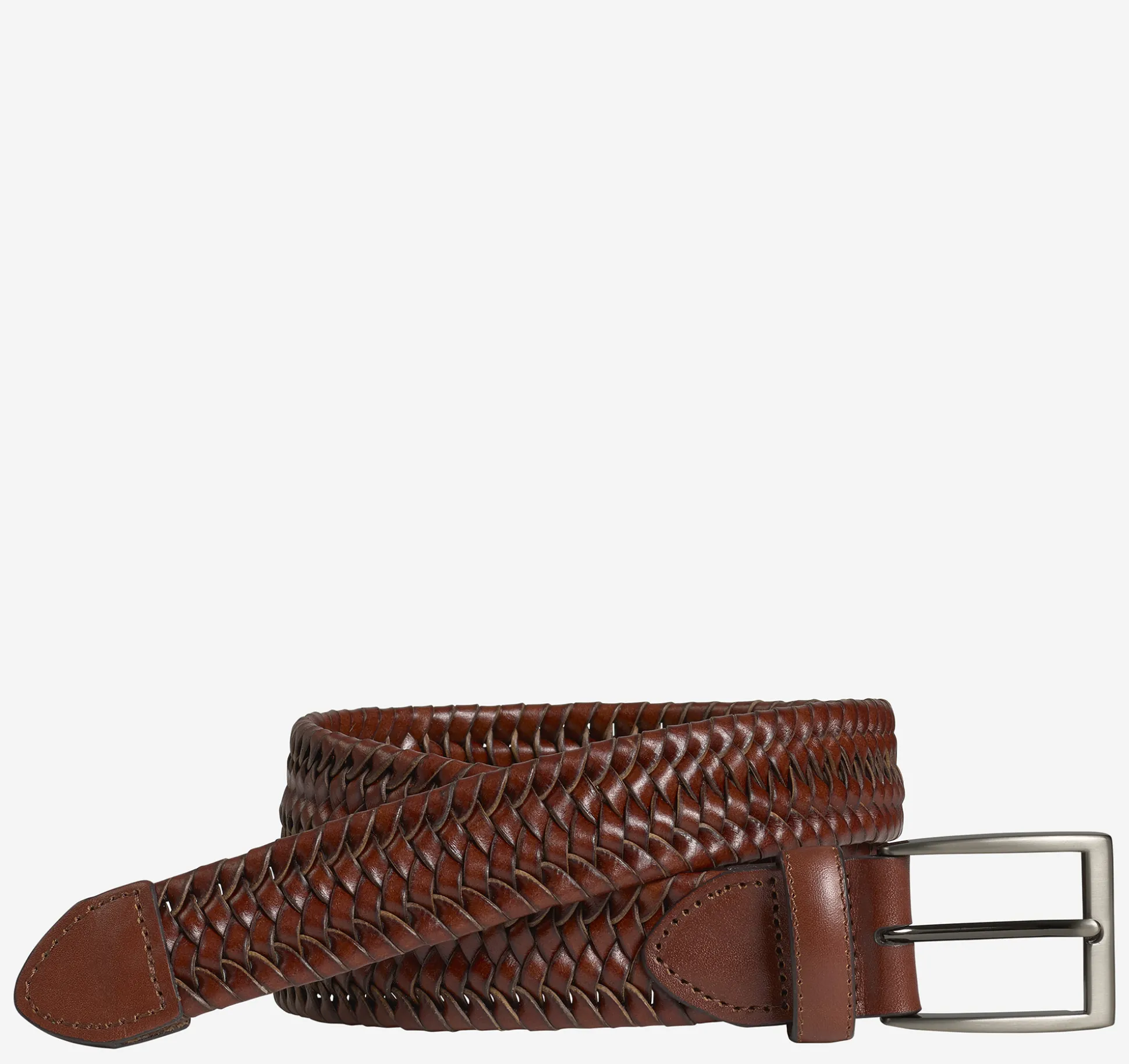 Belts^Johnston & Murphy Stretch Leather Braided Belt Cognac