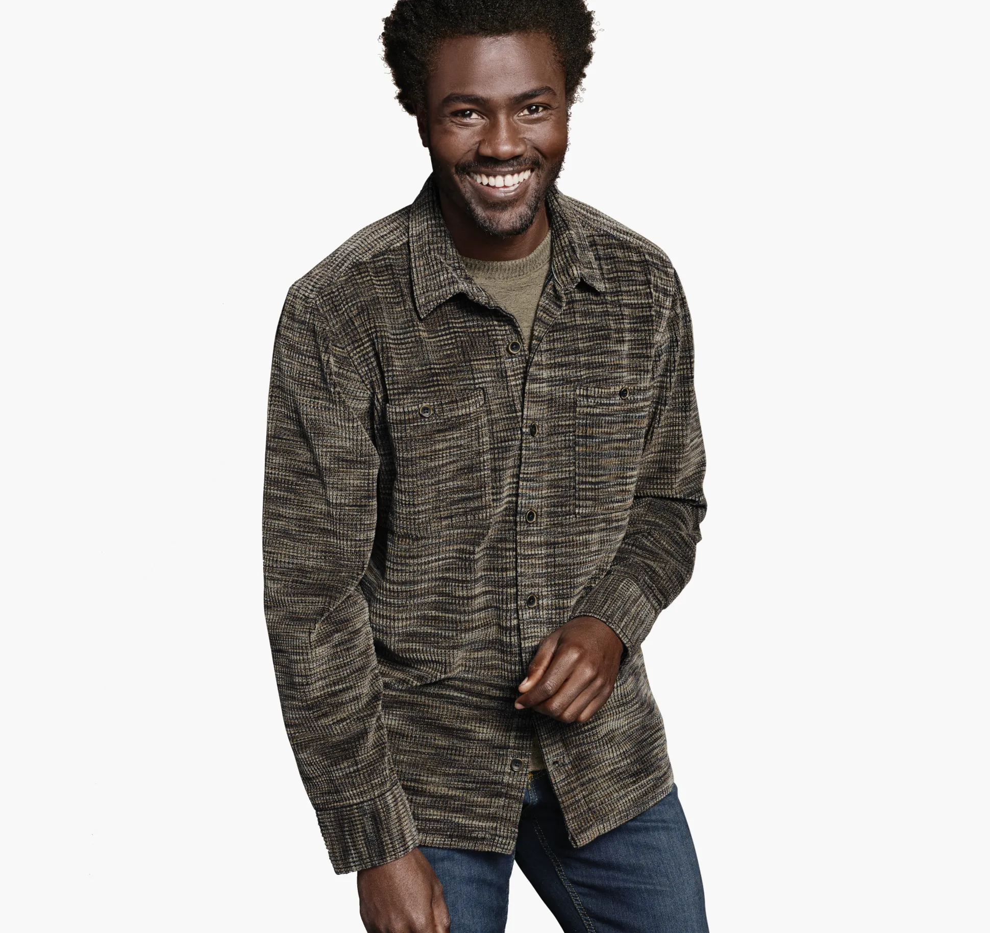 Coats, Jackets & Vests^Johnston & Murphy Striated Corduroy Shirt Jacket Navy/Brown