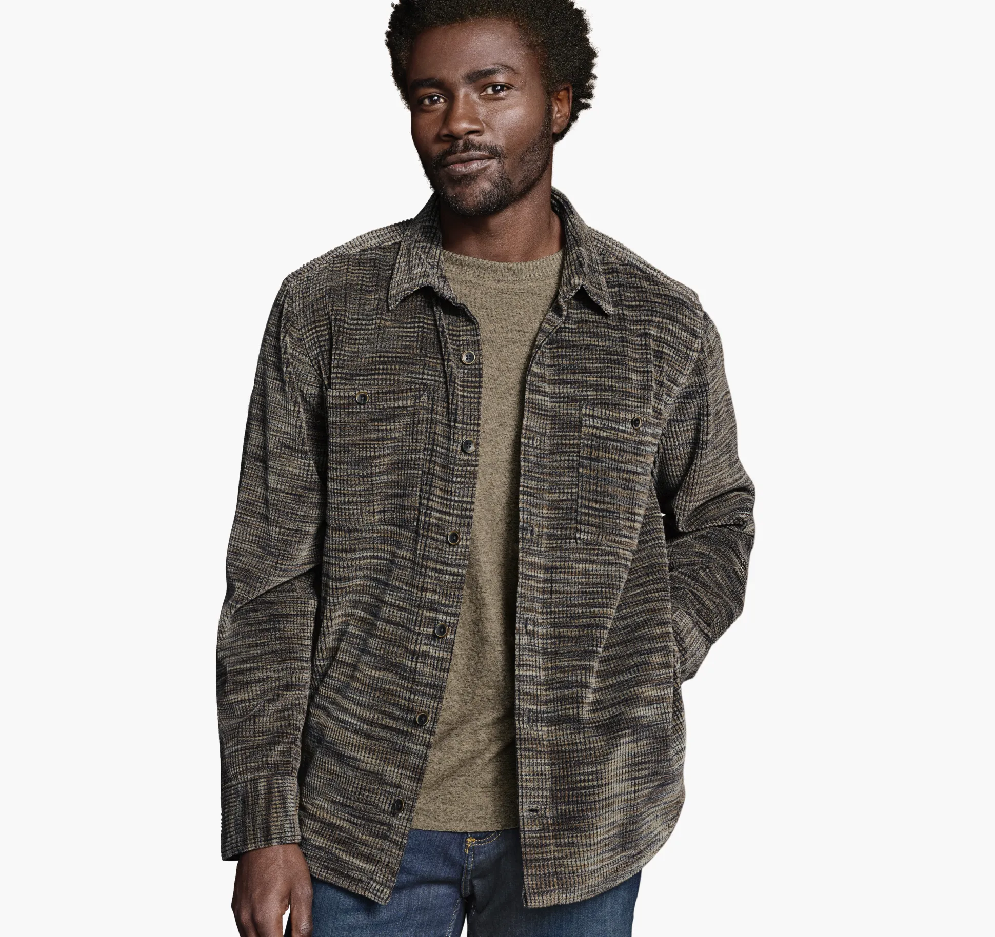Coats, Jackets & Vests^Johnston & Murphy Striated Corduroy Shirt Jacket Navy/Brown