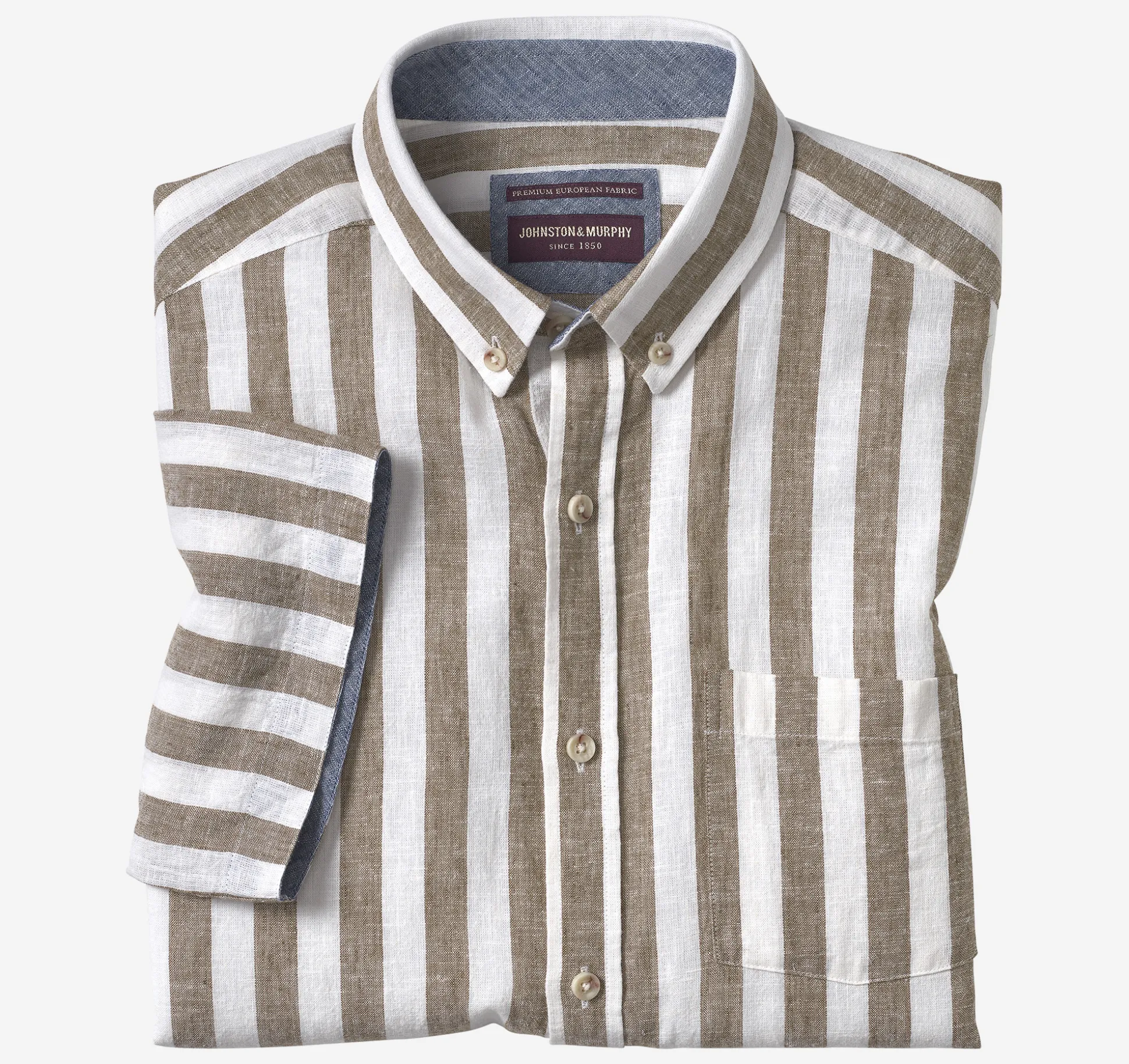 Short-sleeve Shirts^Johnston & Murphy Stripe Linen-Blend Shirt BrownStripe