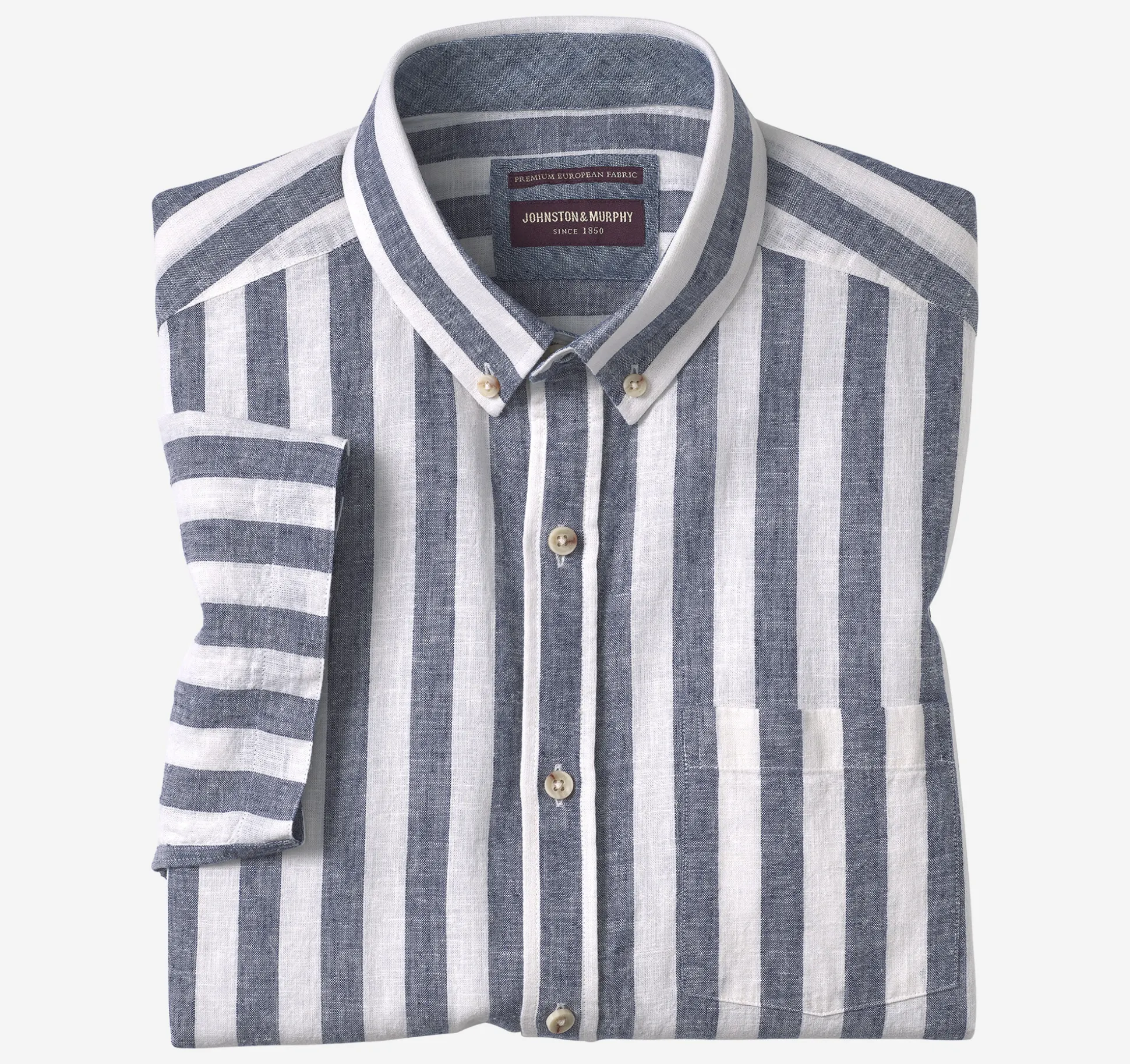 Short-sleeve Shirts^Johnston & Murphy Stripe Linen-Blend Shirt NavyStripe